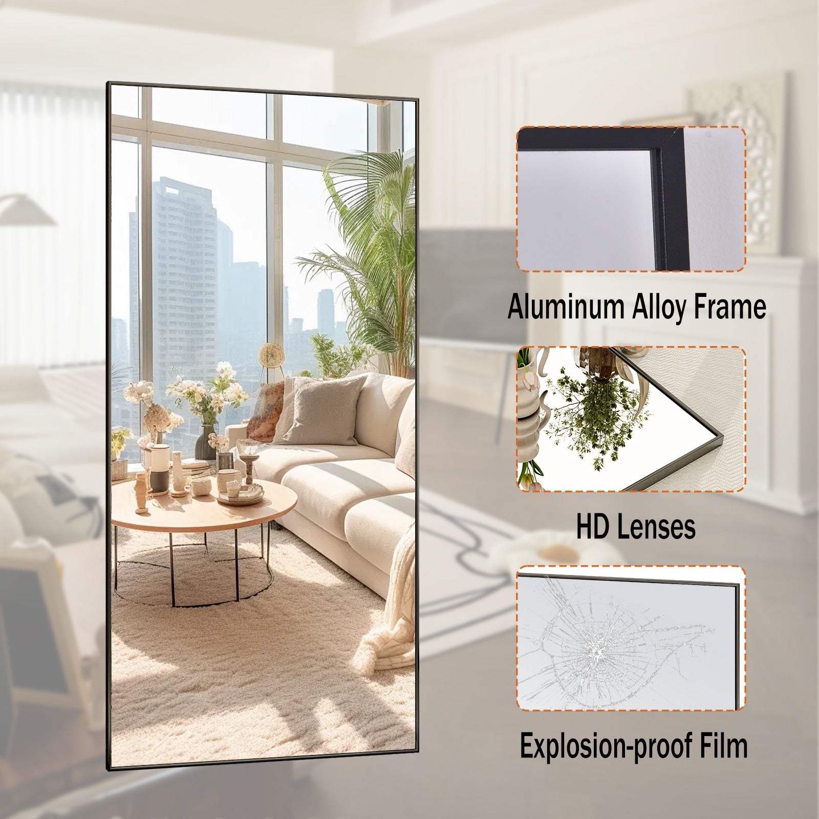 Large Standing Full Length Mirror Wall Decor for Hanging