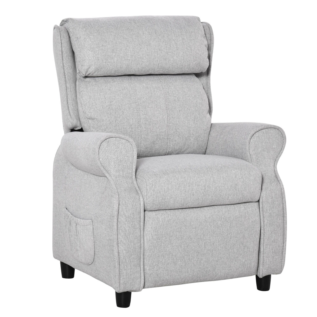 Light Grey Kids Children Upholstered Manual Recliner for 3-5 Years with Footrest and 2 Side Pockets