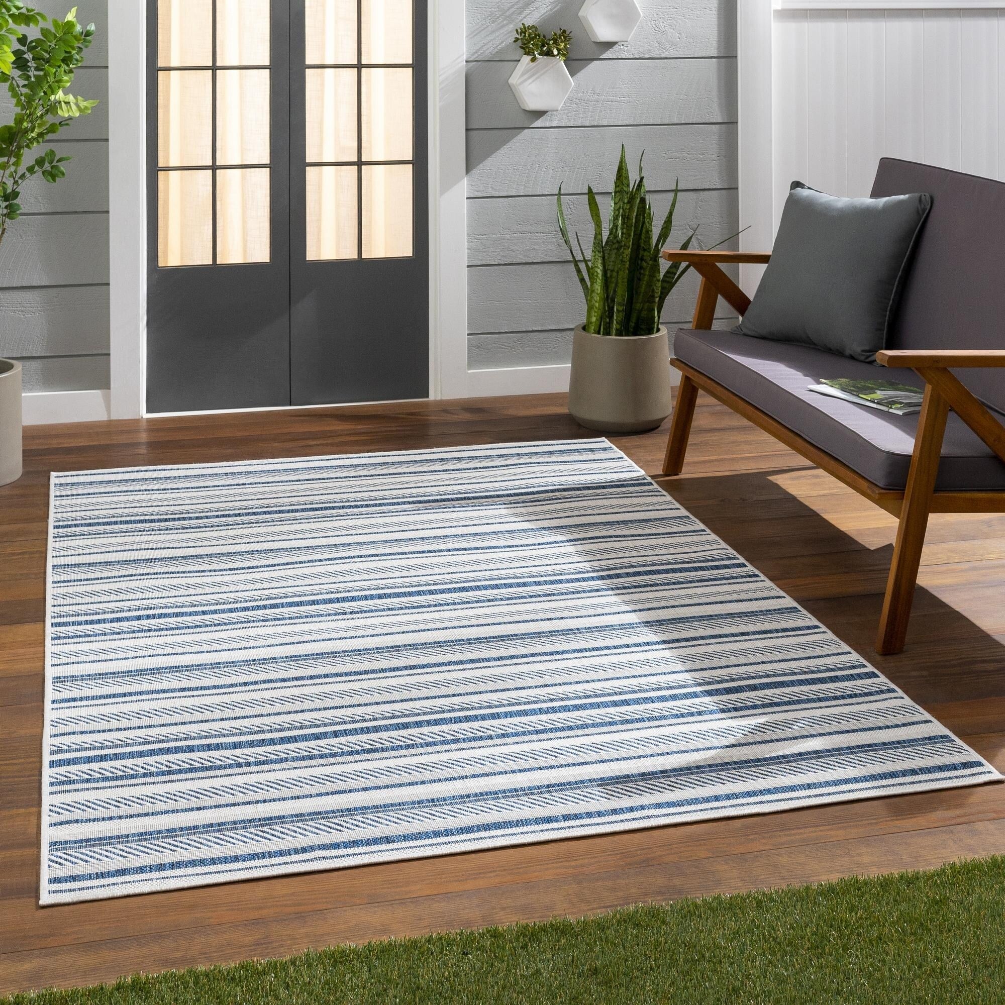Livabliss Eagean Bohemian Stripe Outdoor Area Rug