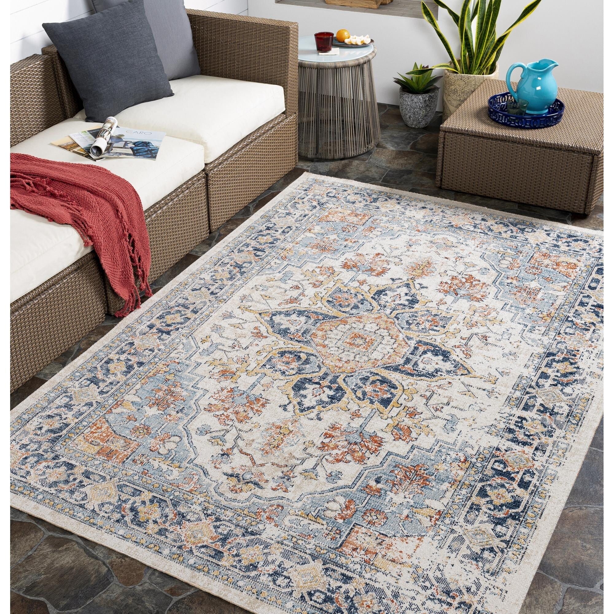 Livabliss Huntington Beach Updated Traditional Medallion Outdoor Area Rug