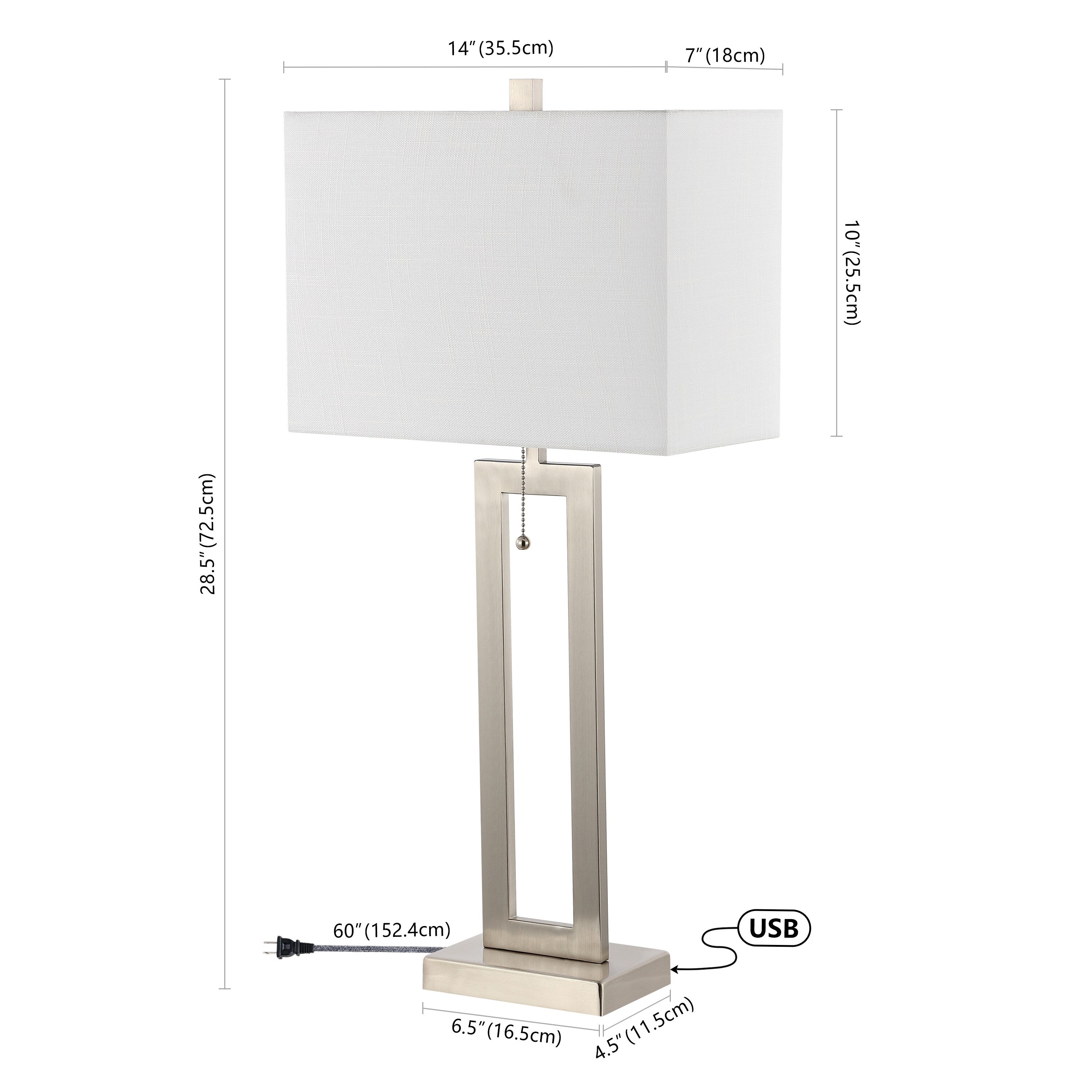 Lampe de table LED industrielle vintage Lucie 28,5 cm avec chaînette et port de chargement USB (lot de 2) par JONATHAN Y