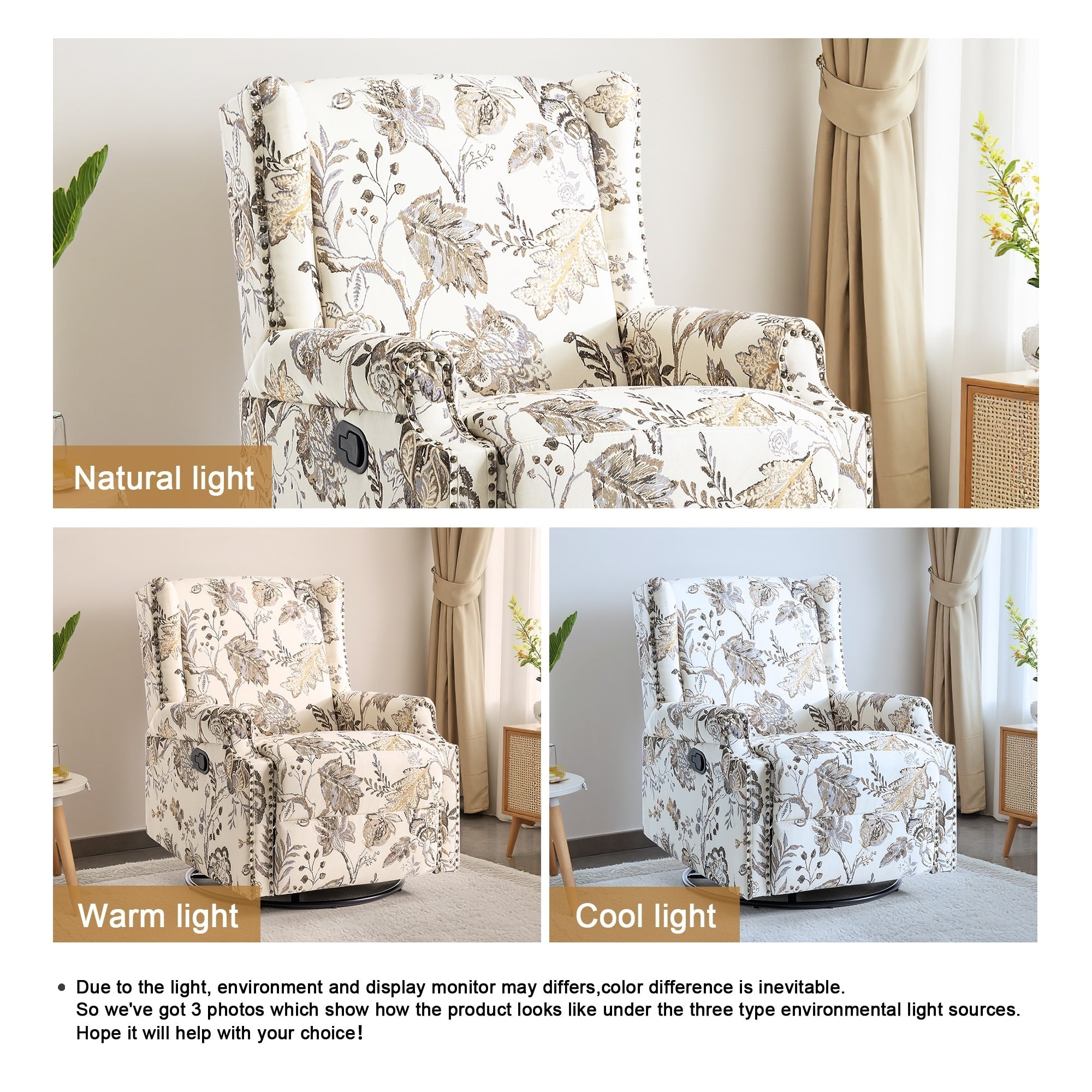 29'' W Pattern Swivel Glider Manual Push Back Recliner Chair Set of 2