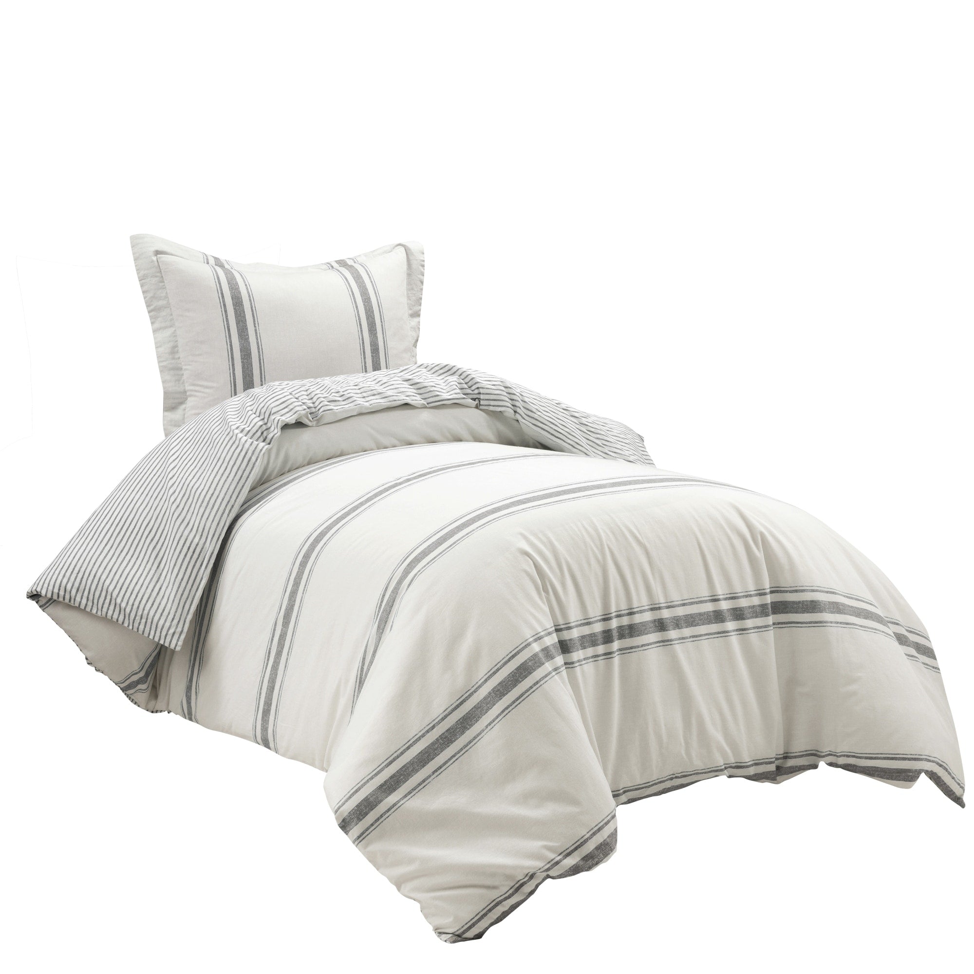 Lush Decor Farmhouse Stripe 3 Piece Duvet Cover Set