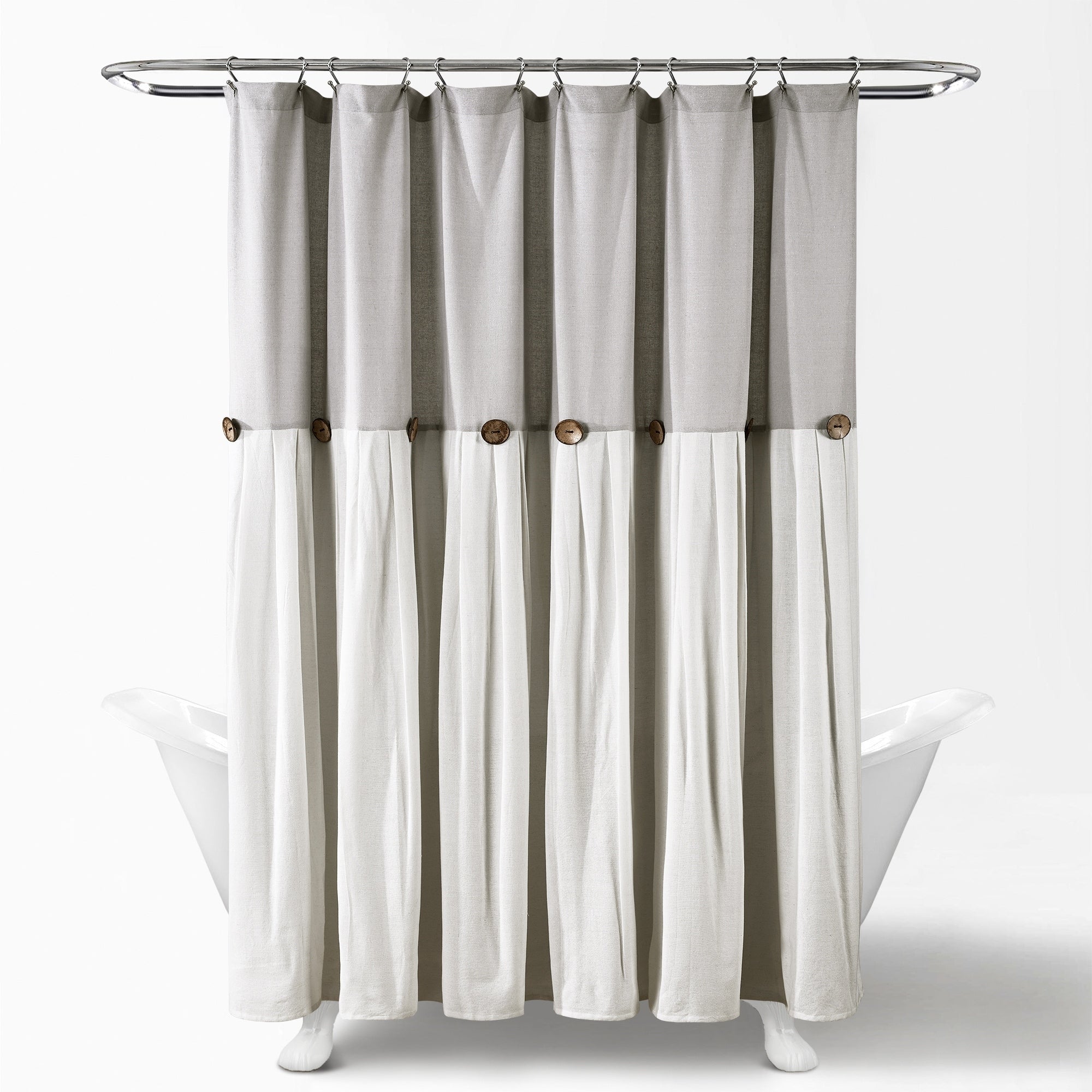 Lush Decor Two-tone Linen Button Shower Curtain