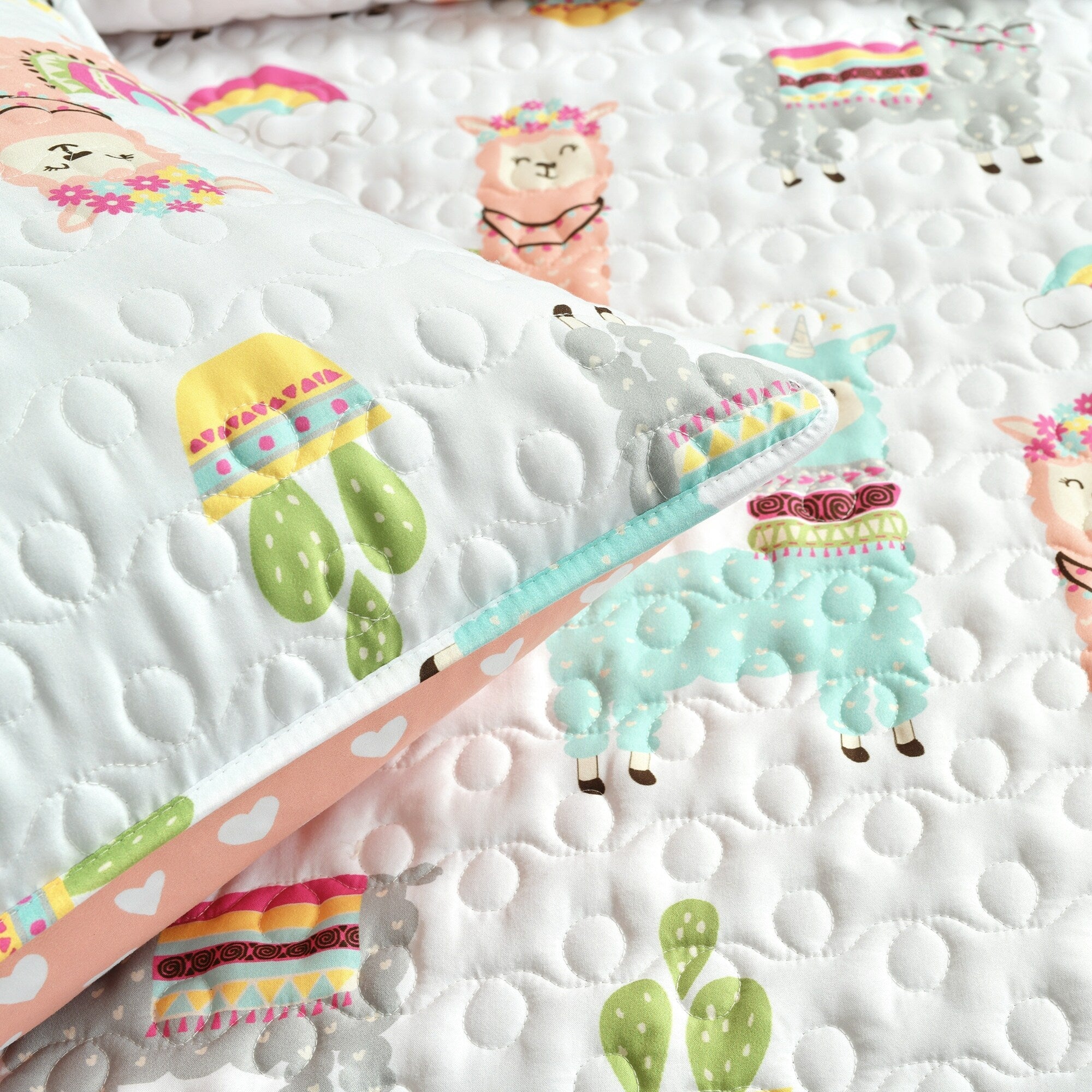 Lush Decor Southwest Llama Cactus Reversible Print Quilt Set