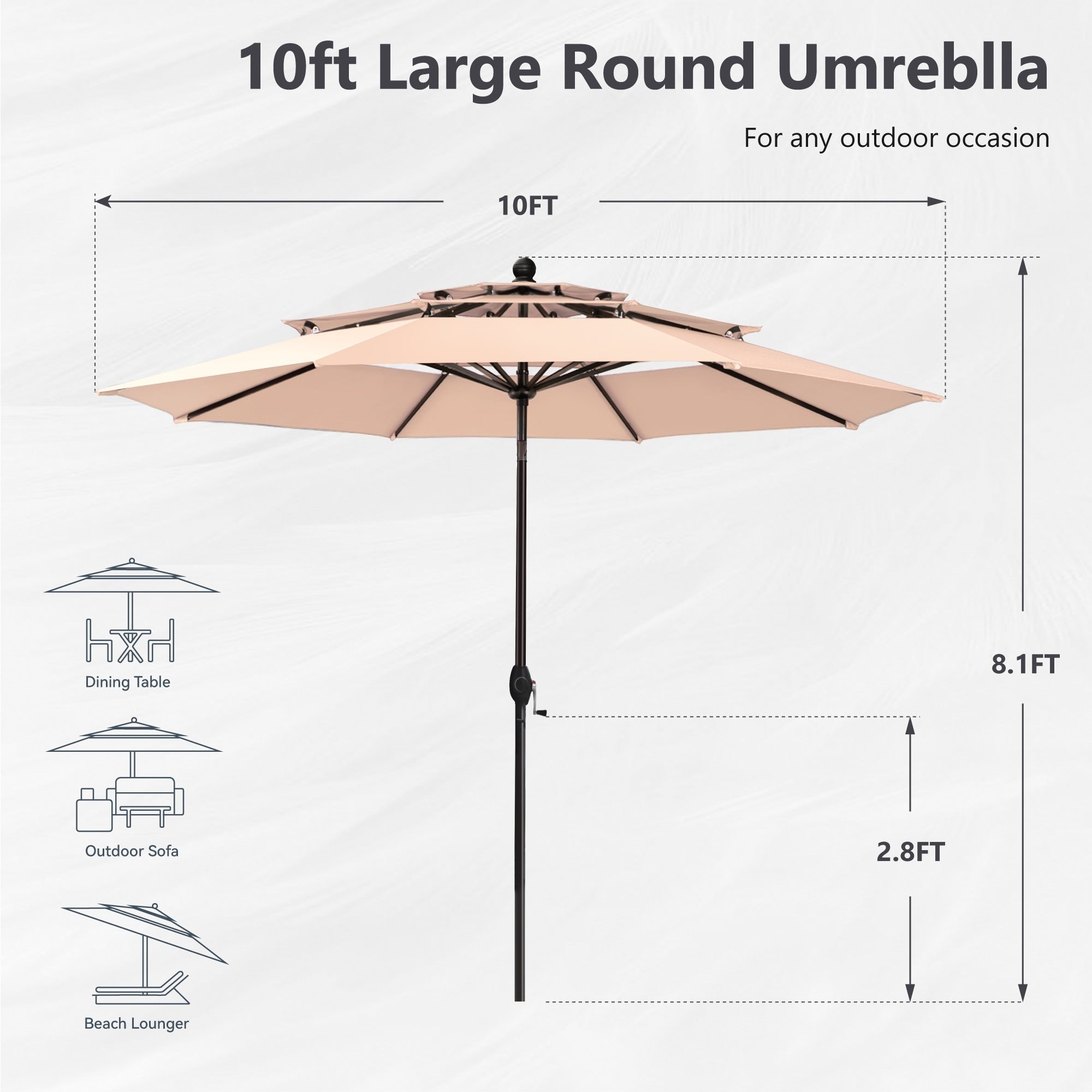 MAISON ARTS 10ft 3 Tiers Vented Patio Outdoor Umbrella with Auto-tilt and Crank Lift