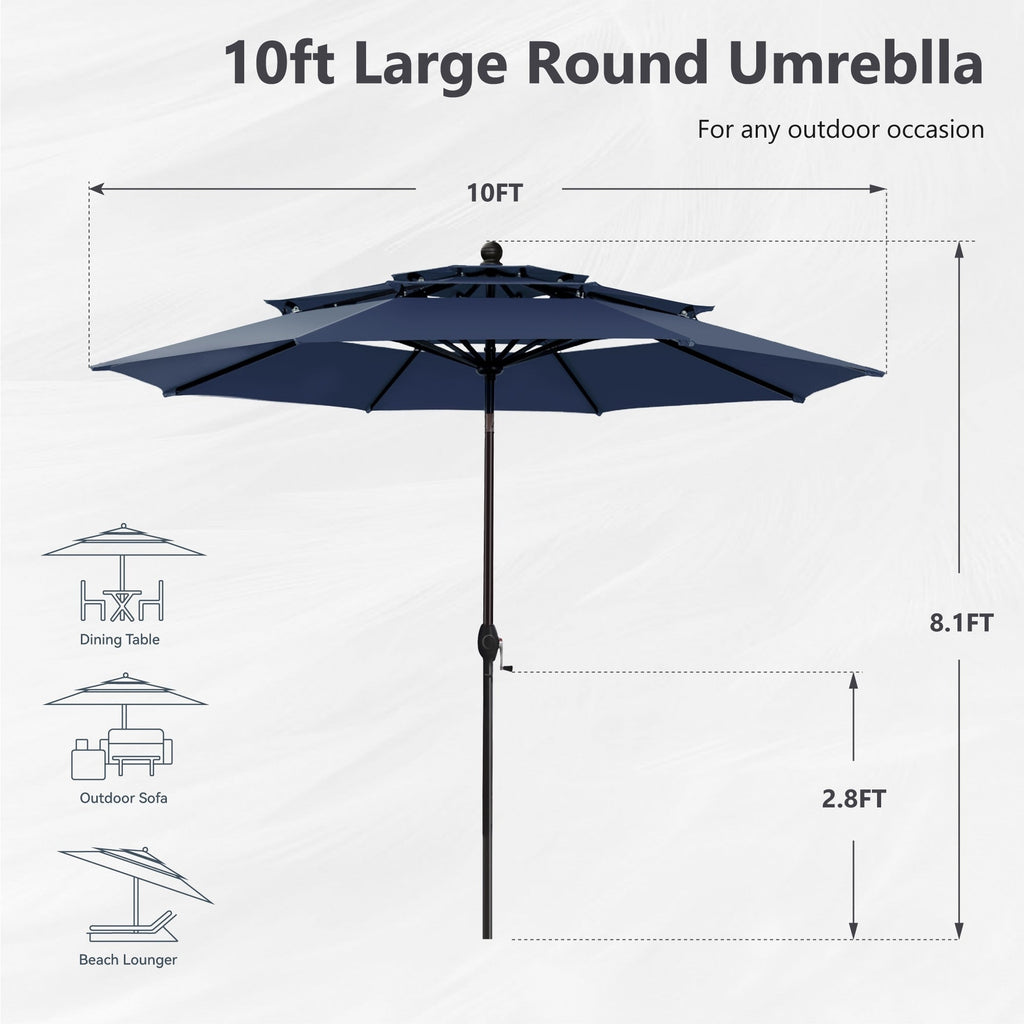 MAISON ARTS 10ft 3 Tiers Vented Patio Outdoor Umbrella with Auto-tilt and Crank Lift