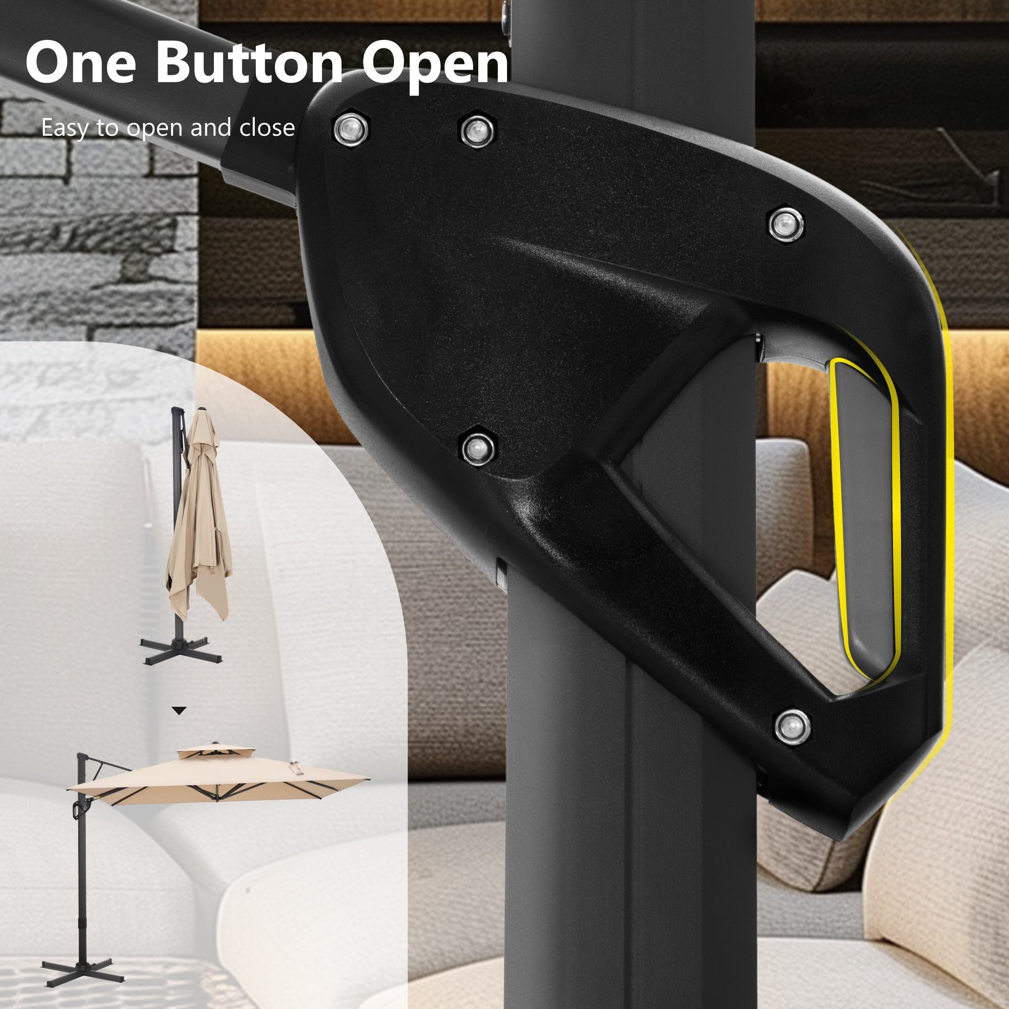 MAISON ARTS Parasol déporté hydraulique automatique de 12 pieds avec mât en aluminium et rotation à 360 degrés