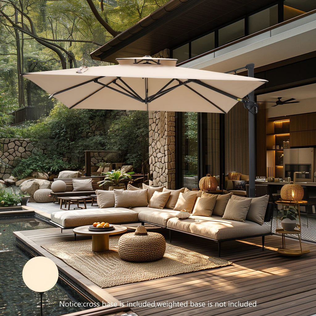 MAISON ARTS Parasol déporté hydraulique automatique de 12 pieds avec mât en aluminium et rotation à 360 degrés