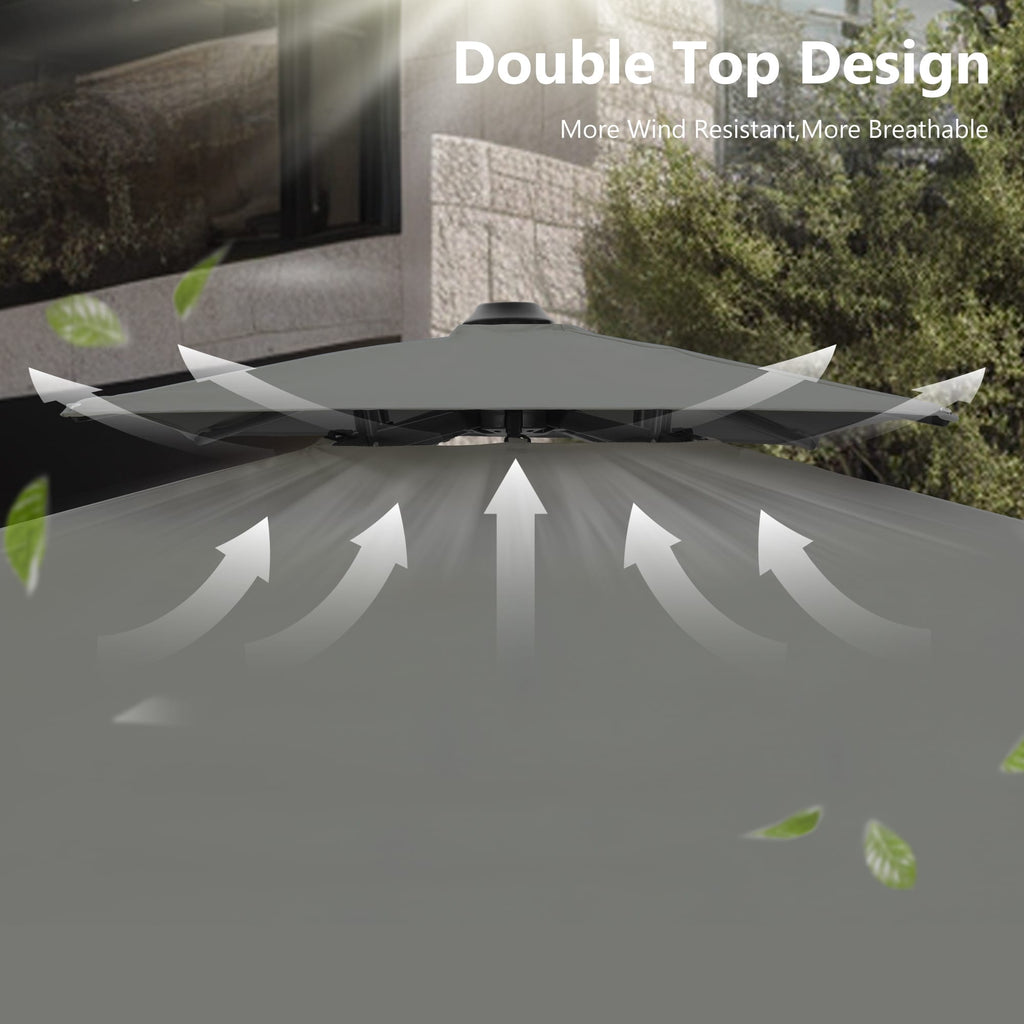 MAISON ARTS Parasol déporté hydraulique automatique de 12 pieds avec mât en aluminium et rotation à 360 degrés