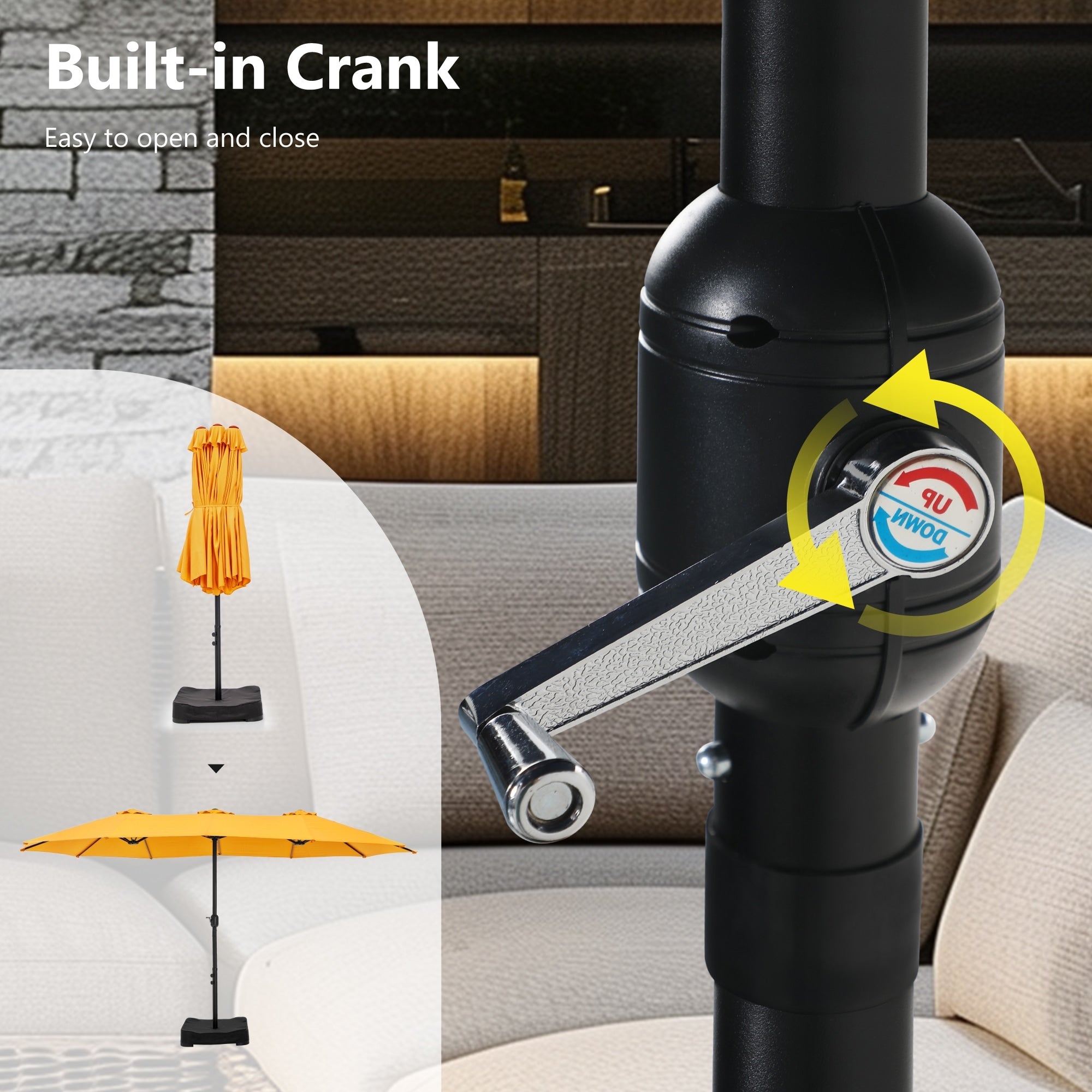 Parasol double extra large de 15 pieds pour patio double face de MAISON ARTS avec base incluse