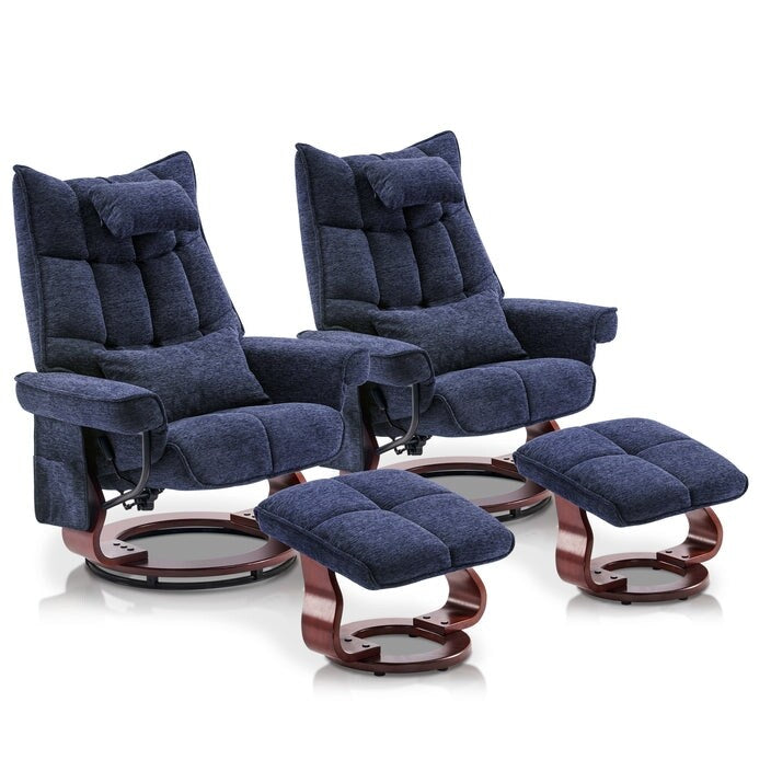 MCombo Set of 2 Swivel Recliner with Ottoman and Neck Pillow,Chenille Fabric