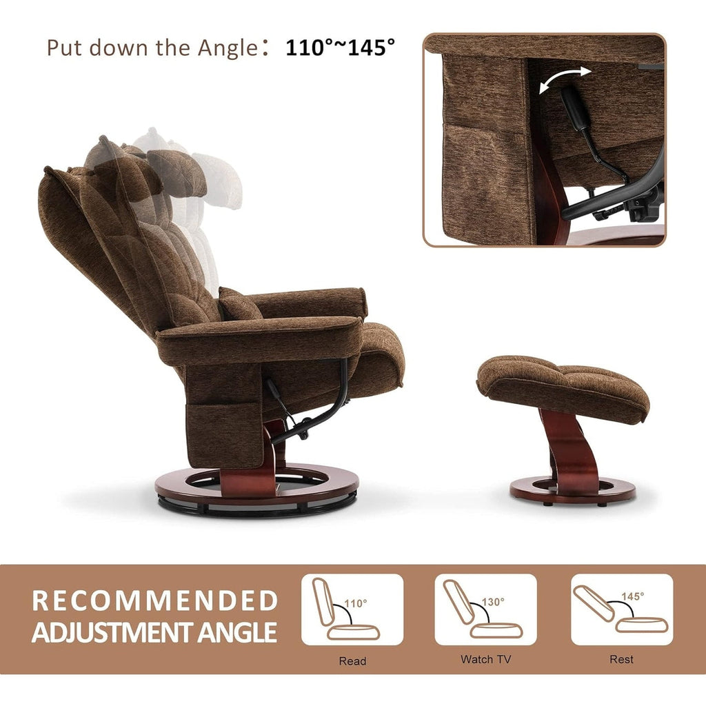 MCombo Set of 2 Swivel Recliner with Ottoman and Neck Pillow,Chenille Fabric