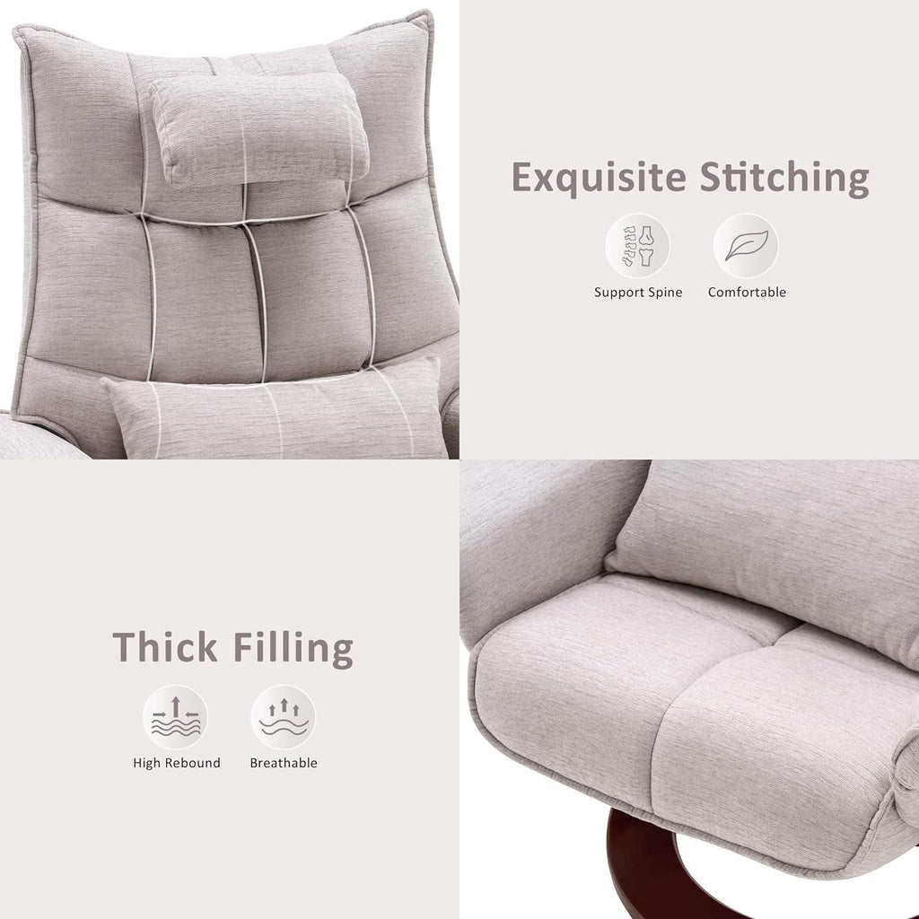 MCombo Set of 2 Swivel Recliner with Ottoman and Neck Pillow,Chenille Fabric