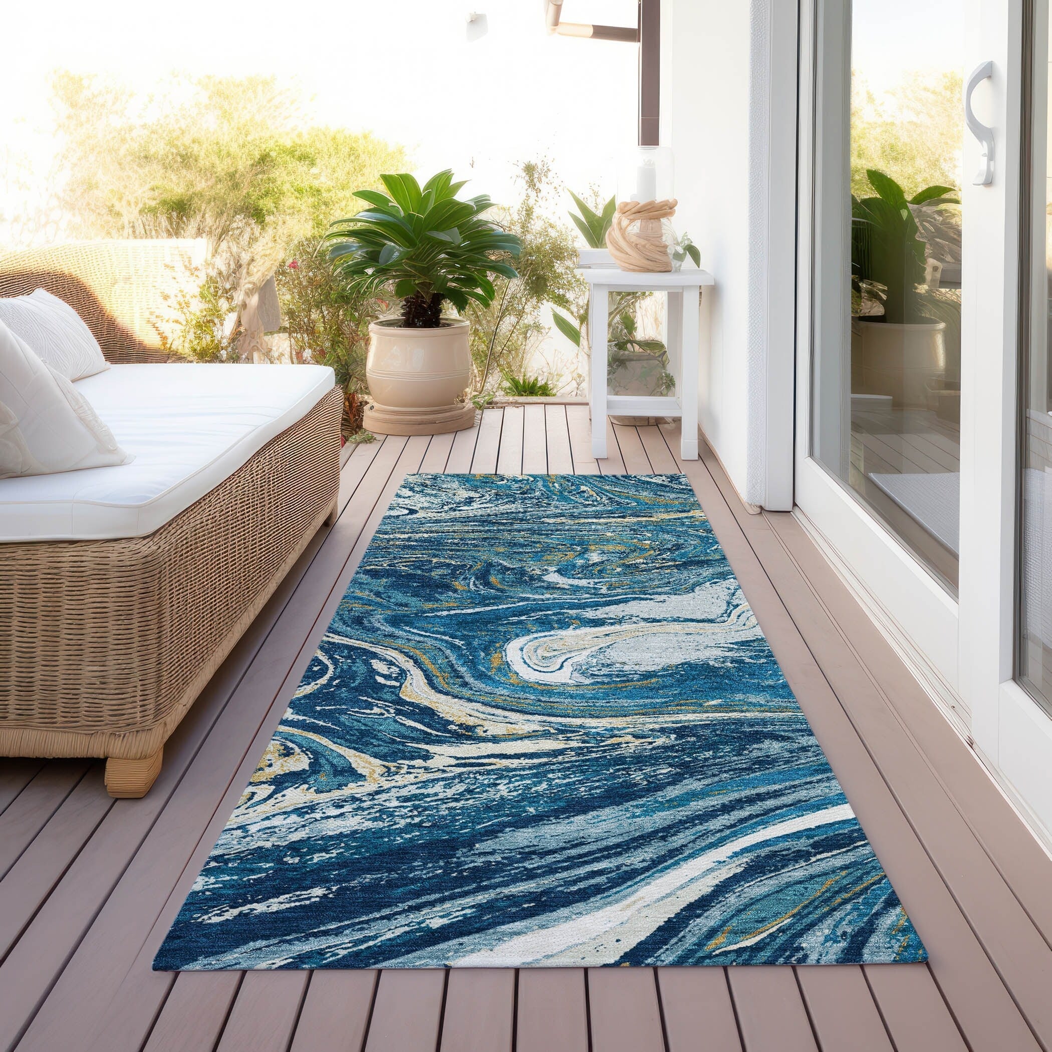 Machine Washable Indoor/ Outdoor Abstract Brushstroke Chantille Rug