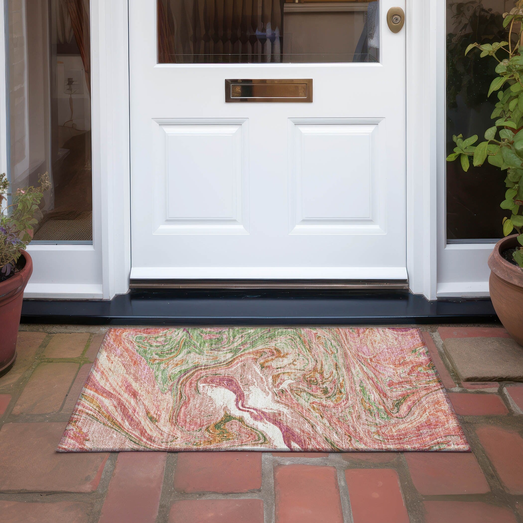 Machine Washable Indoor/ Outdoor Abstract Brushstroke Chantille Rug