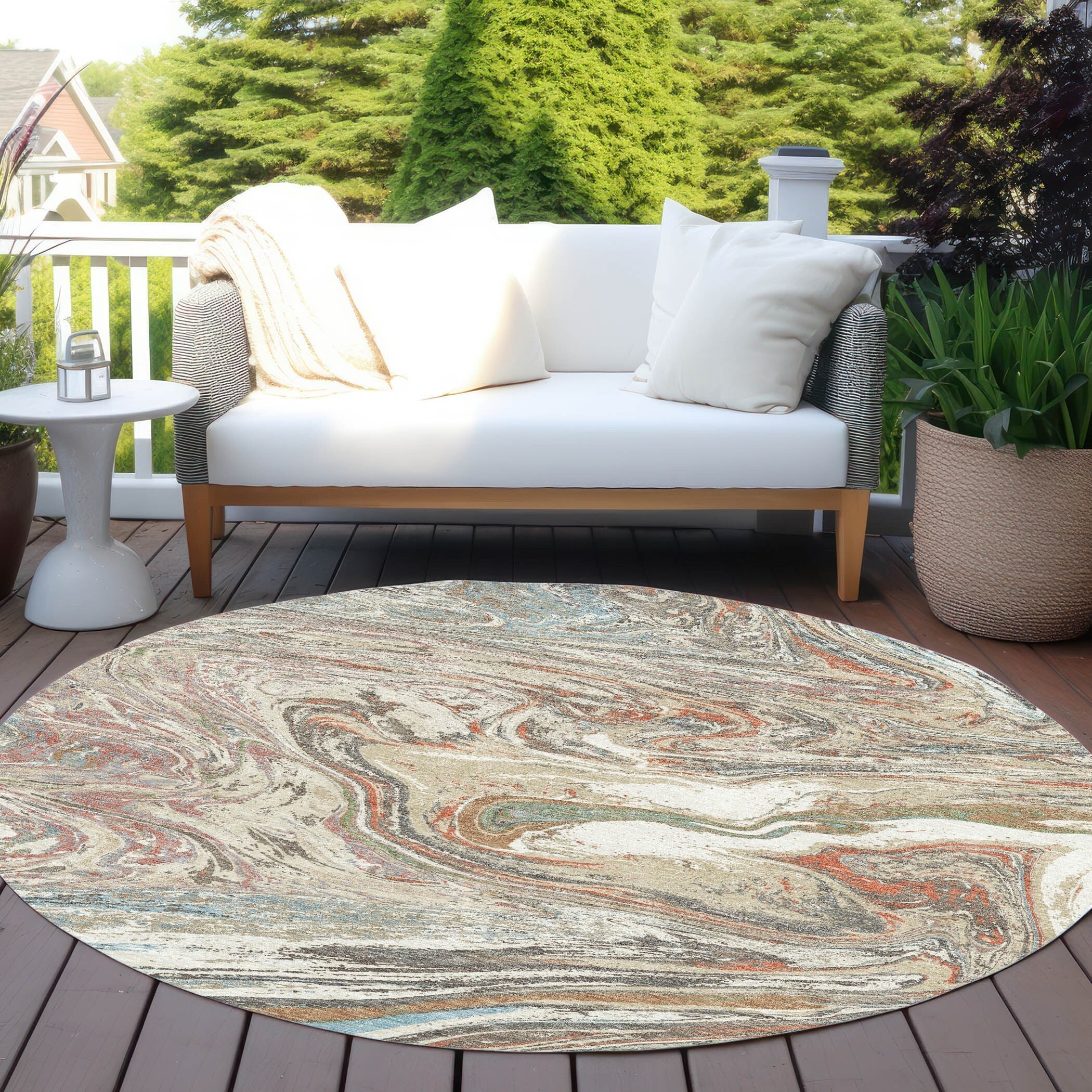Machine Washable Indoor/ Outdoor Abstract Brushstroke Chantille Rug