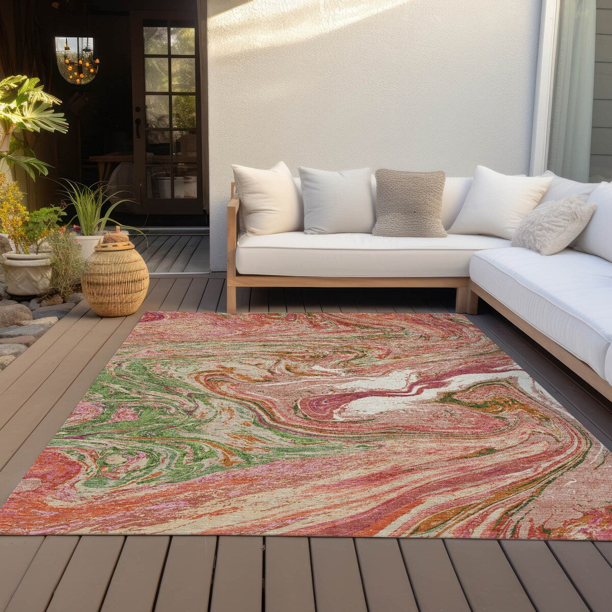 Machine Washable Indoor/ Outdoor Abstract Brushstroke Chantille Rug