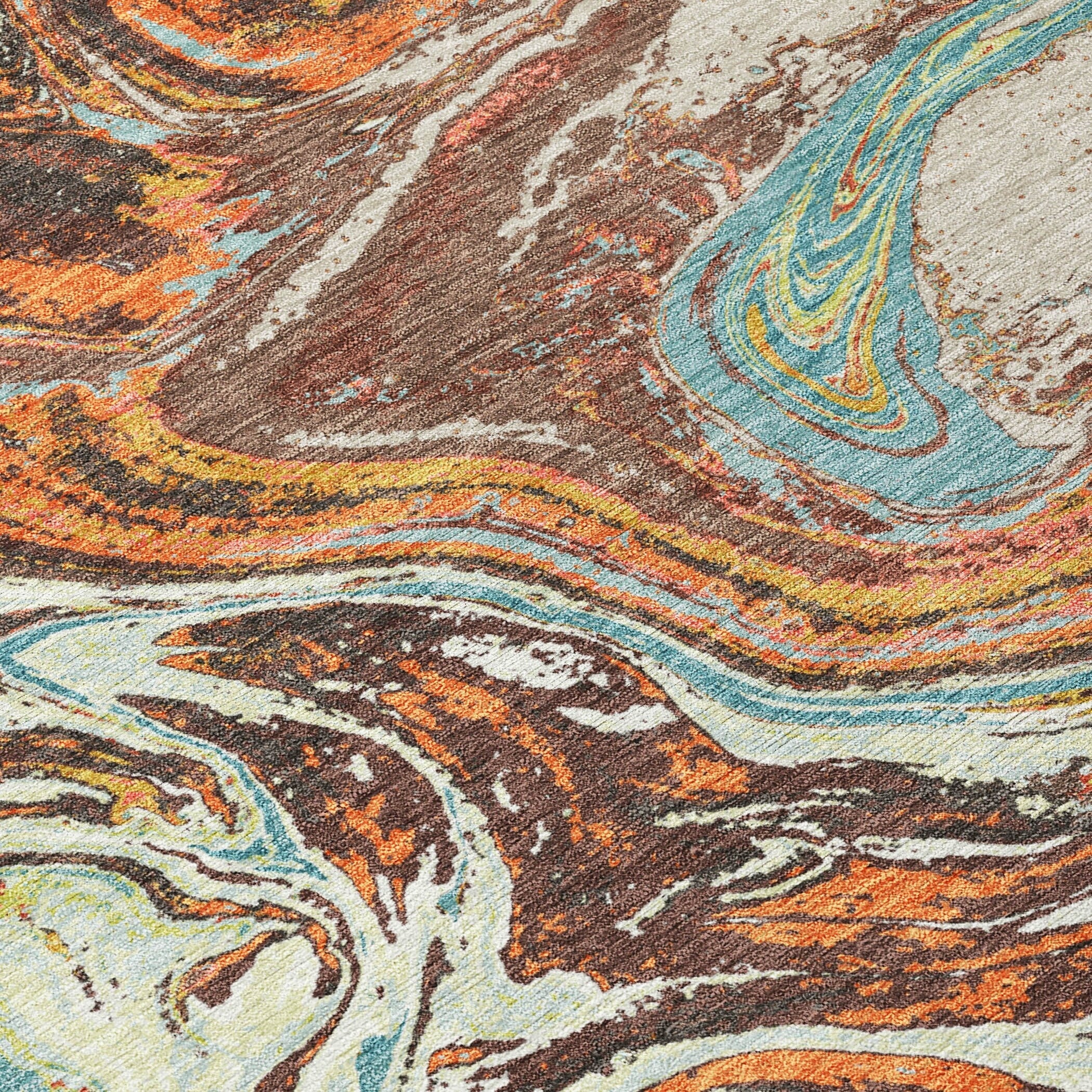 Machine Washable Indoor/ Outdoor Abstract Brushstroke Chantille Rug