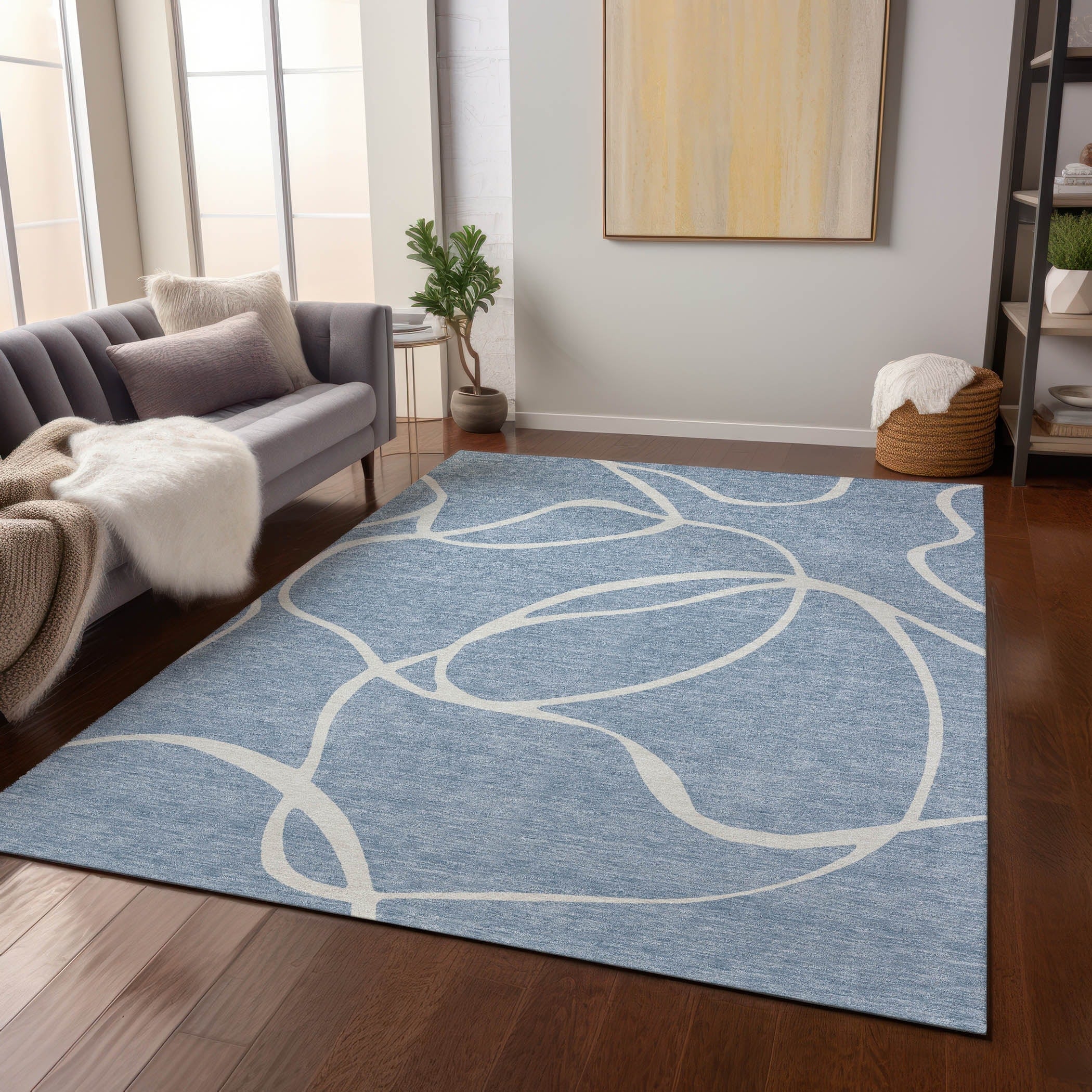 Machine Washable Indoor/ Outdoor Abstract Modern Chantille Rug