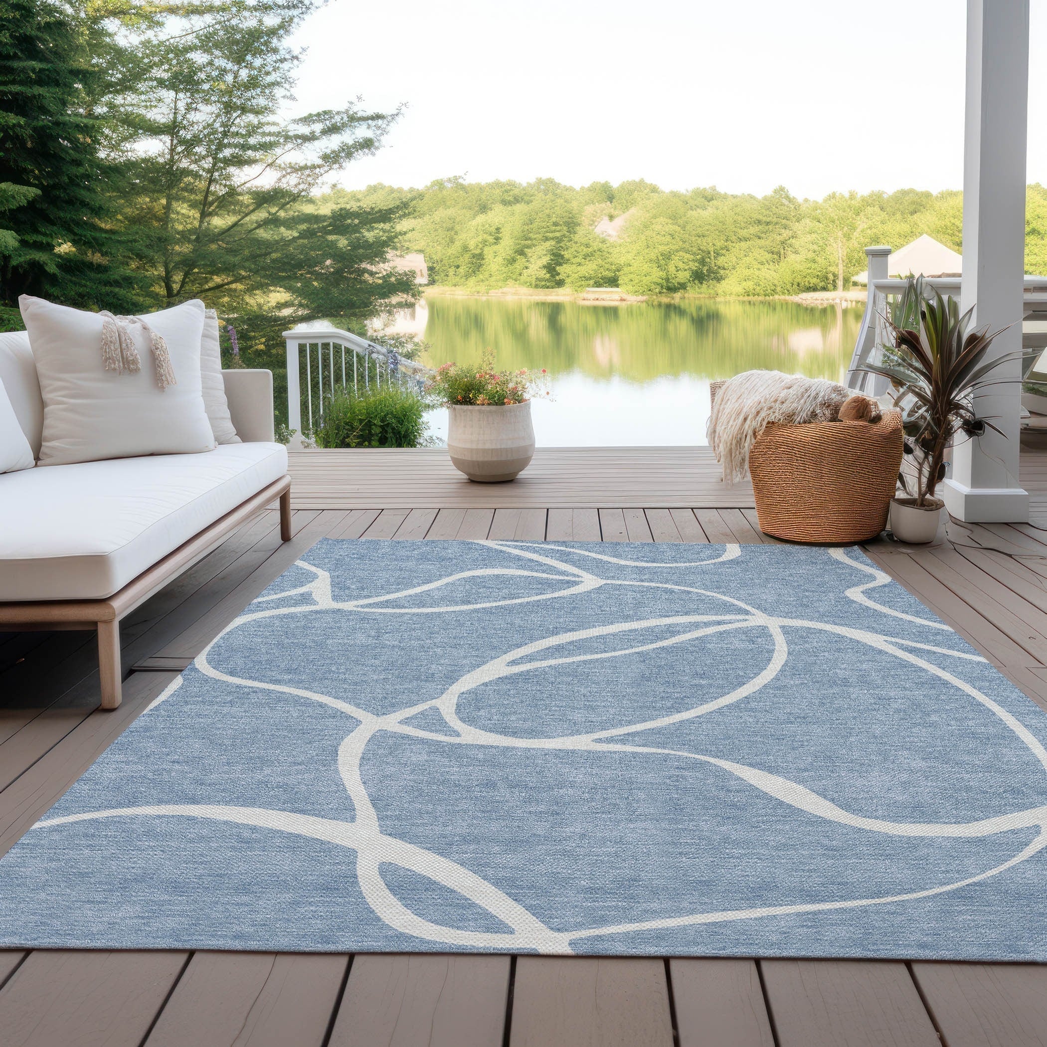 Machine Washable Indoor/ Outdoor Abstract Modern Chantille Rug