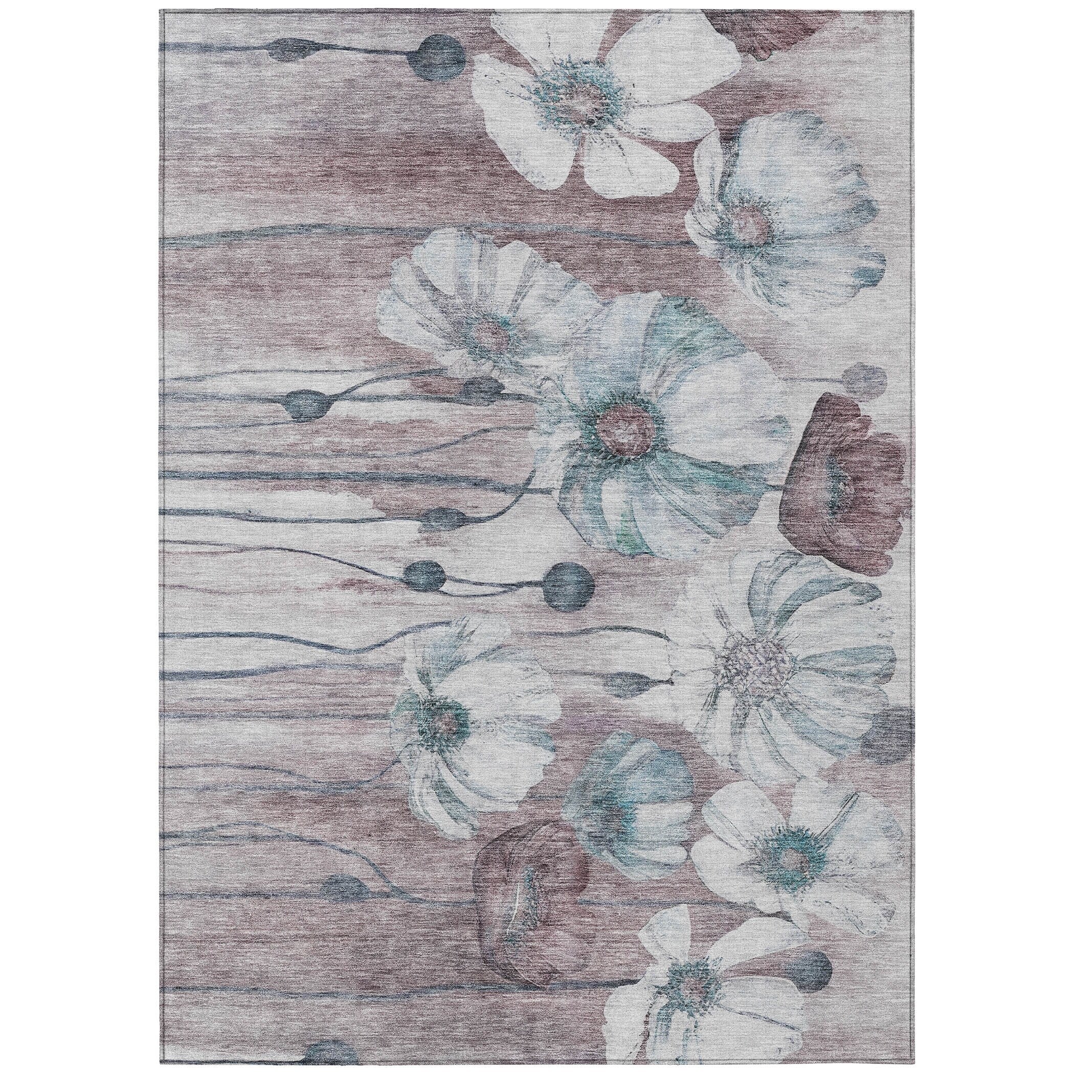 Machine Washable Indoor/ Outdoor Chantille Modern Floral Rug