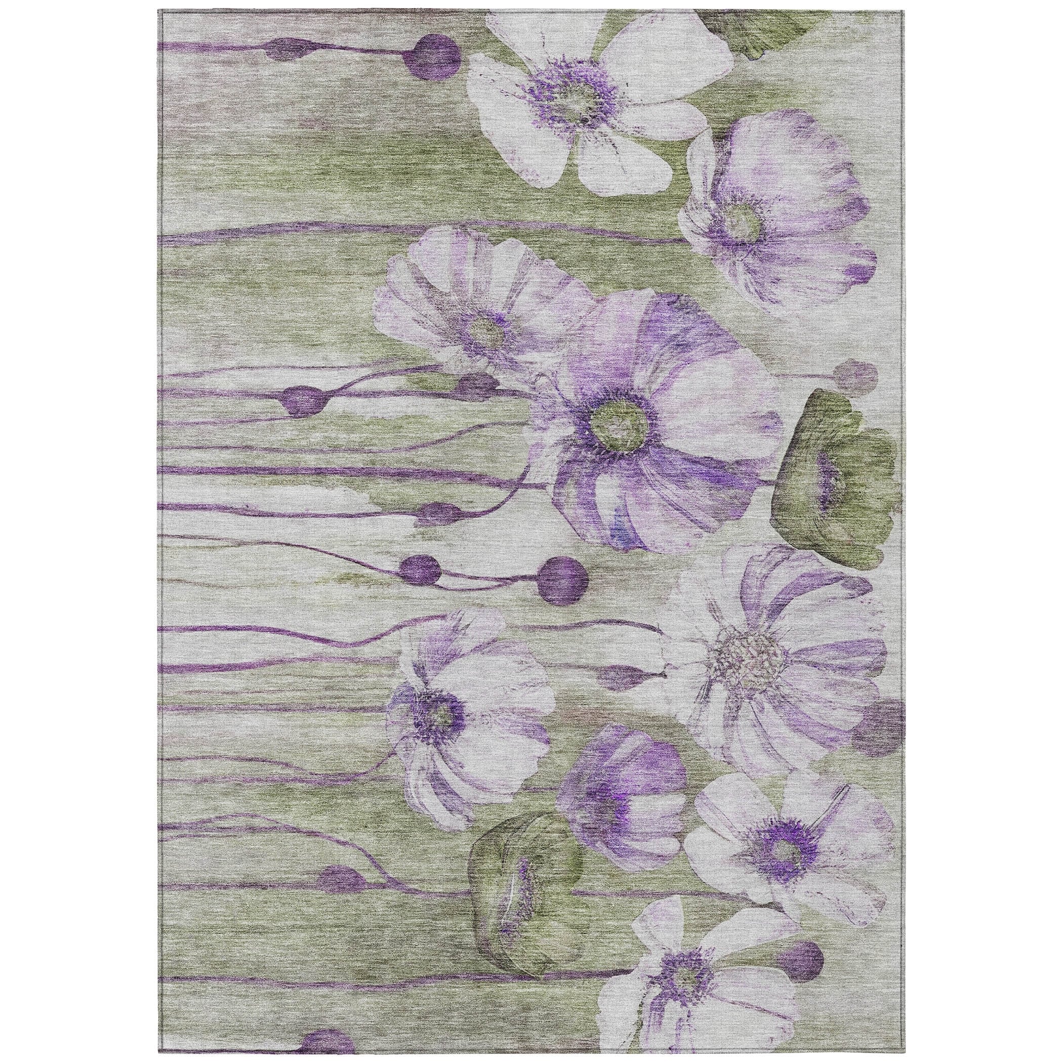 Machine Washable Indoor/ Outdoor Chantille Modern Floral Rug