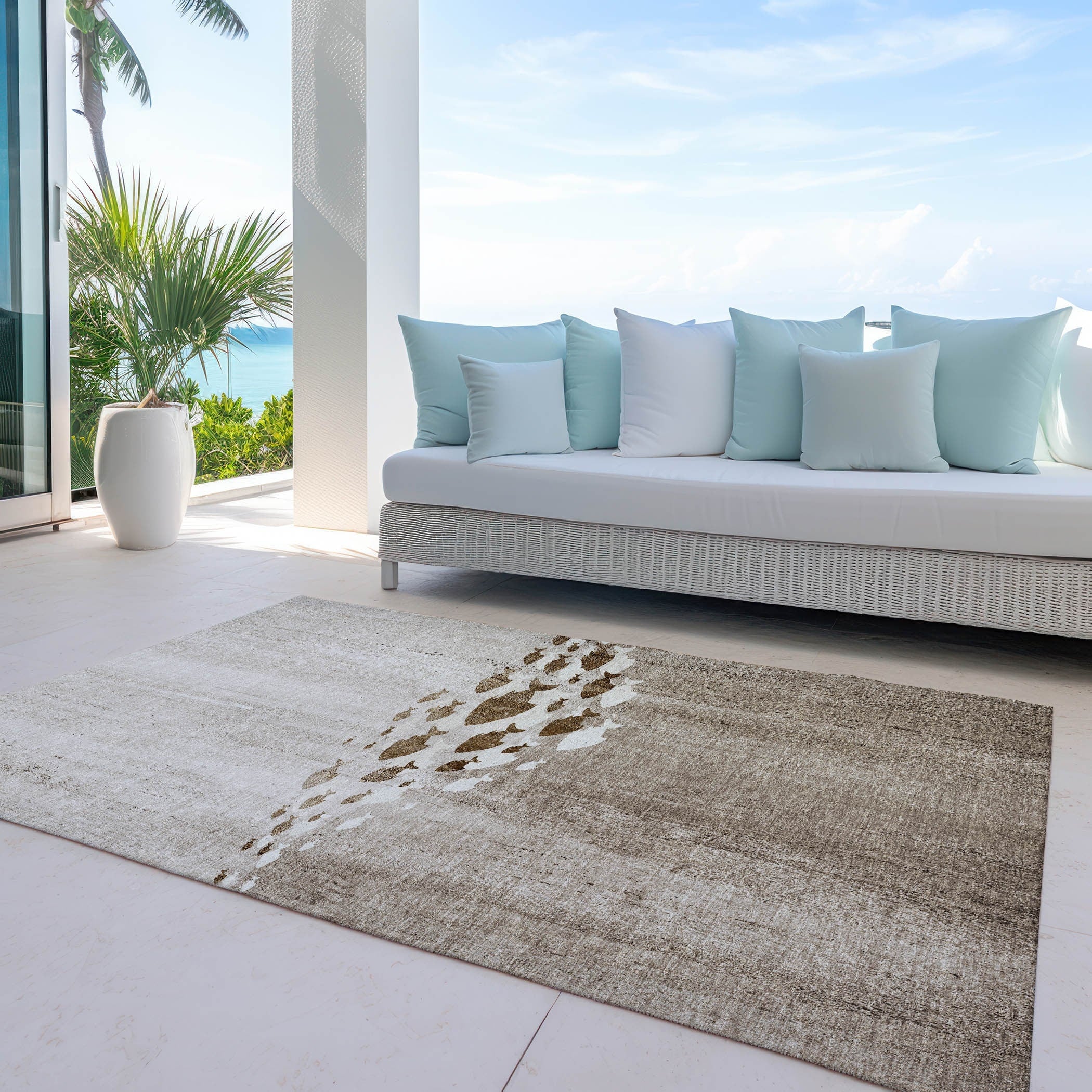 Machine Washable Indoor/ Outdoor Chantille Modern Sea Life Rug