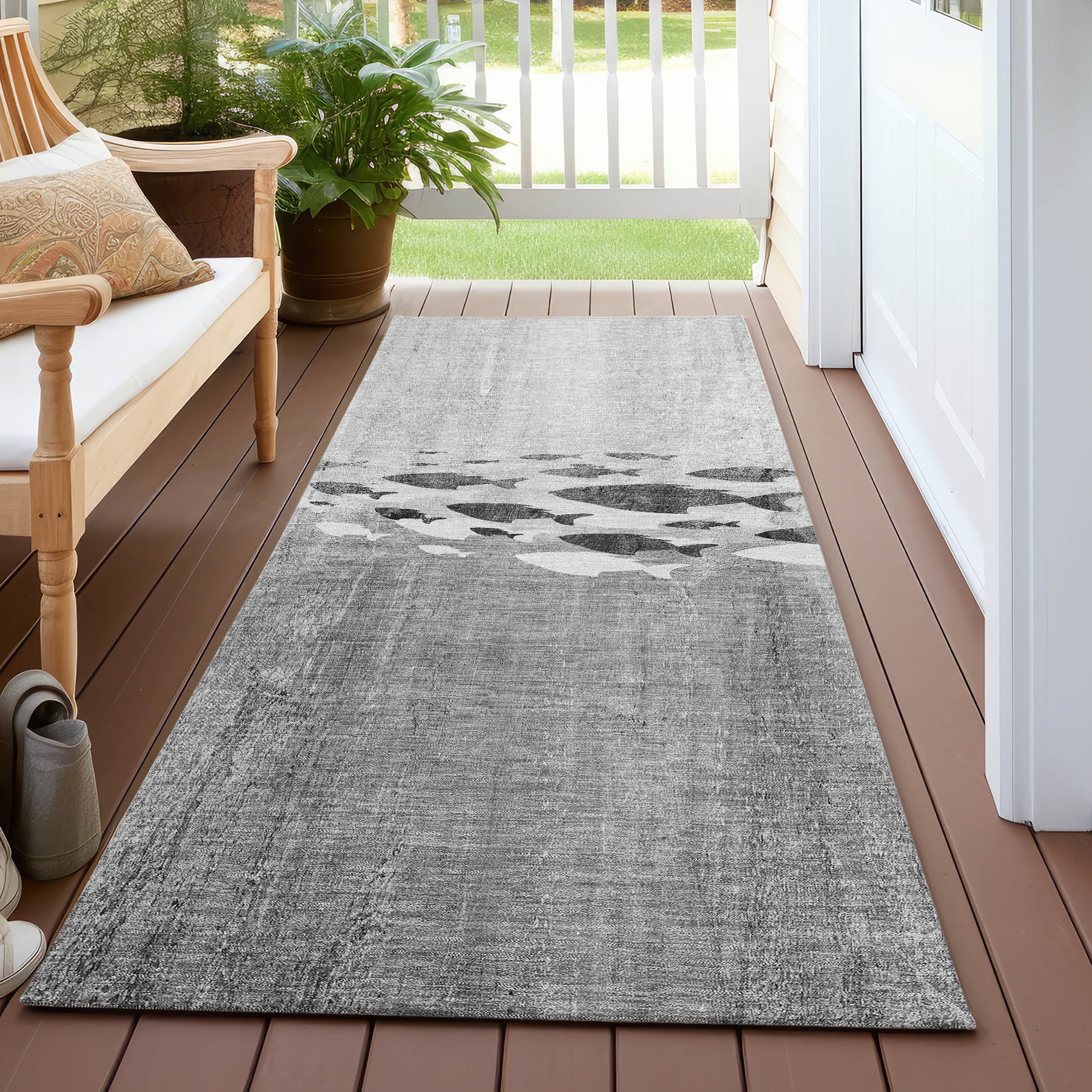 Machine Washable Indoor/ Outdoor Chantille Modern Sea Life Rug