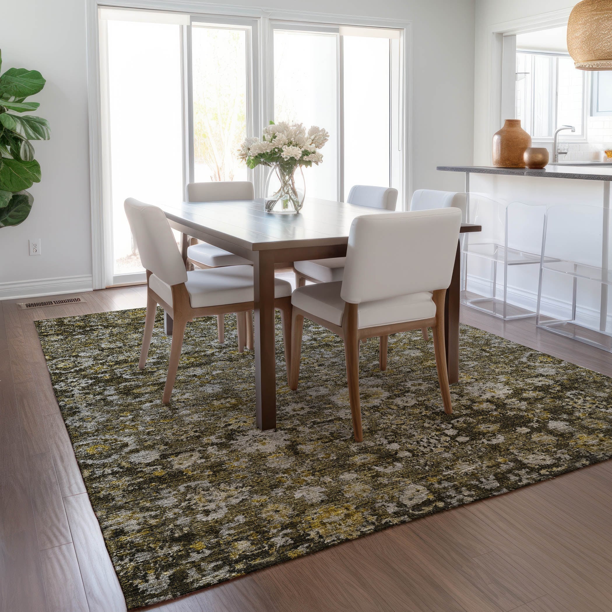 Machine Washable Indoor/ Outdoor Chantille Traditional Vintage Floral Rug