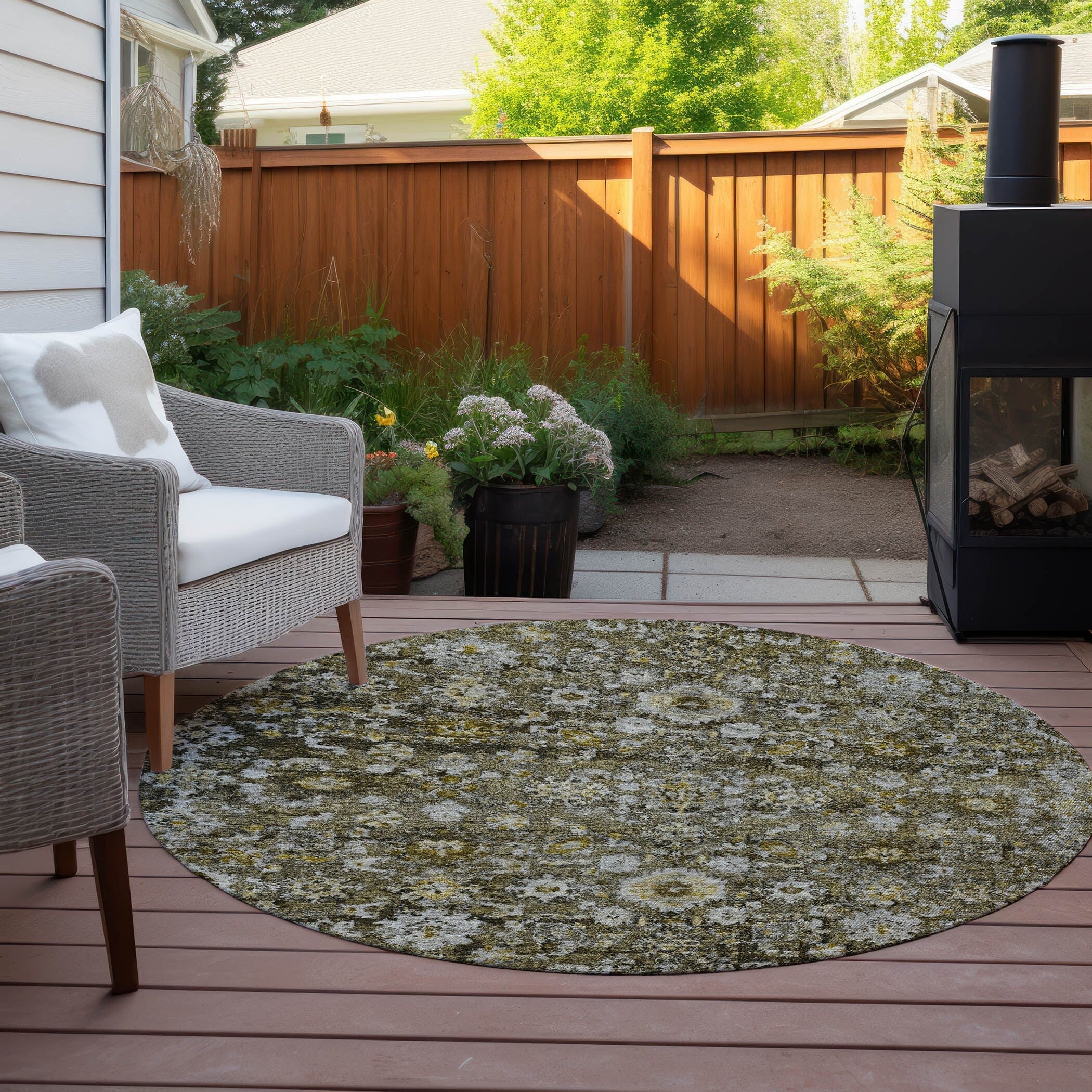 Machine Washable Indoor/ Outdoor Chantille Traditional Vintage Floral Rug