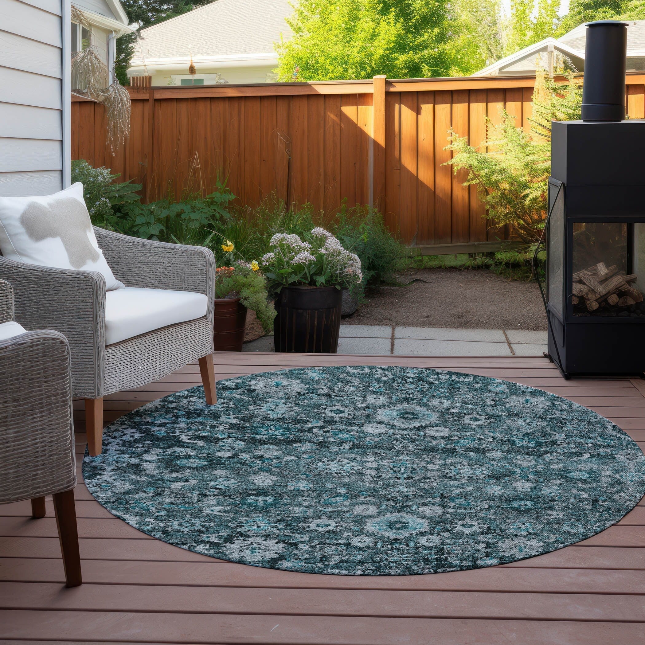 Machine Washable Indoor/ Outdoor Chantille Traditional Vintage Floral Rug