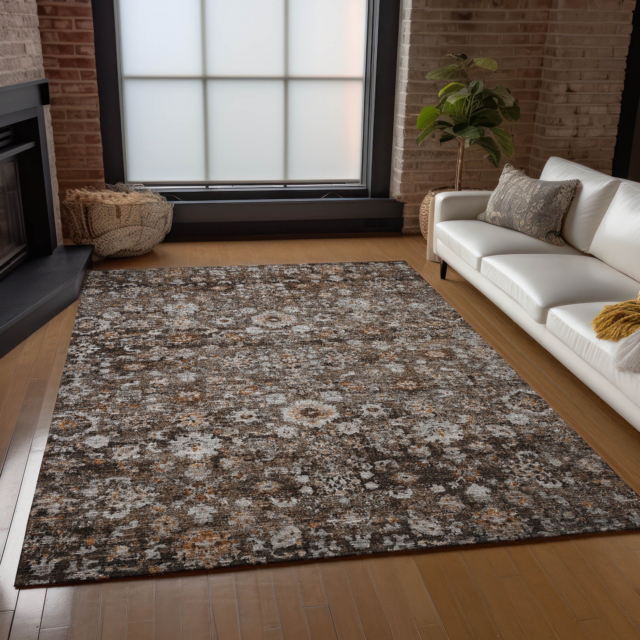 Machine Washable Indoor/ Outdoor Chantille Traditional Vintage Floral Rug
