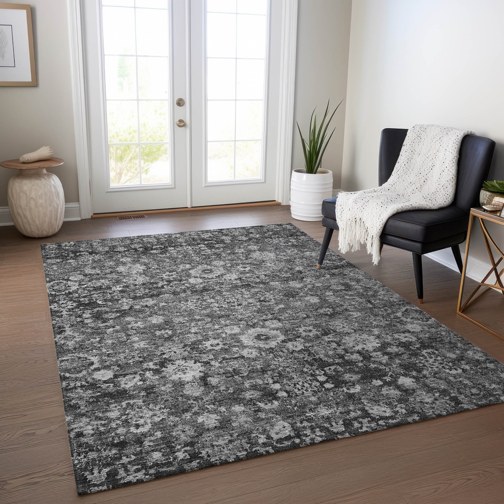 Machine Washable Indoor/ Outdoor Chantille Traditional Vintage Floral Rug