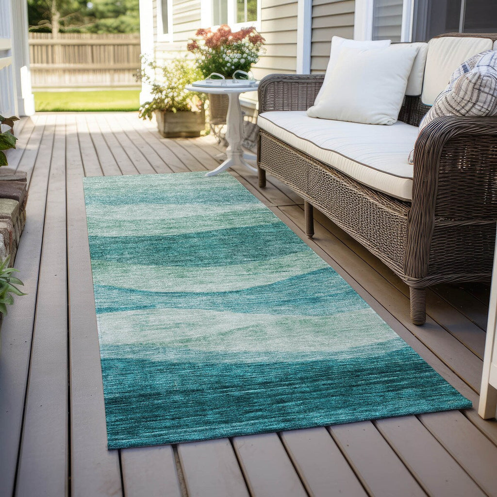 Tapis Chantille contemporain à vagues, lavable en machine, pour intérieur et extérieur