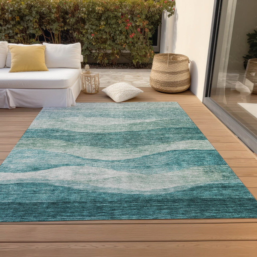 Tapis Chantille contemporain à vagues, lavable en machine, pour intérieur et extérieur