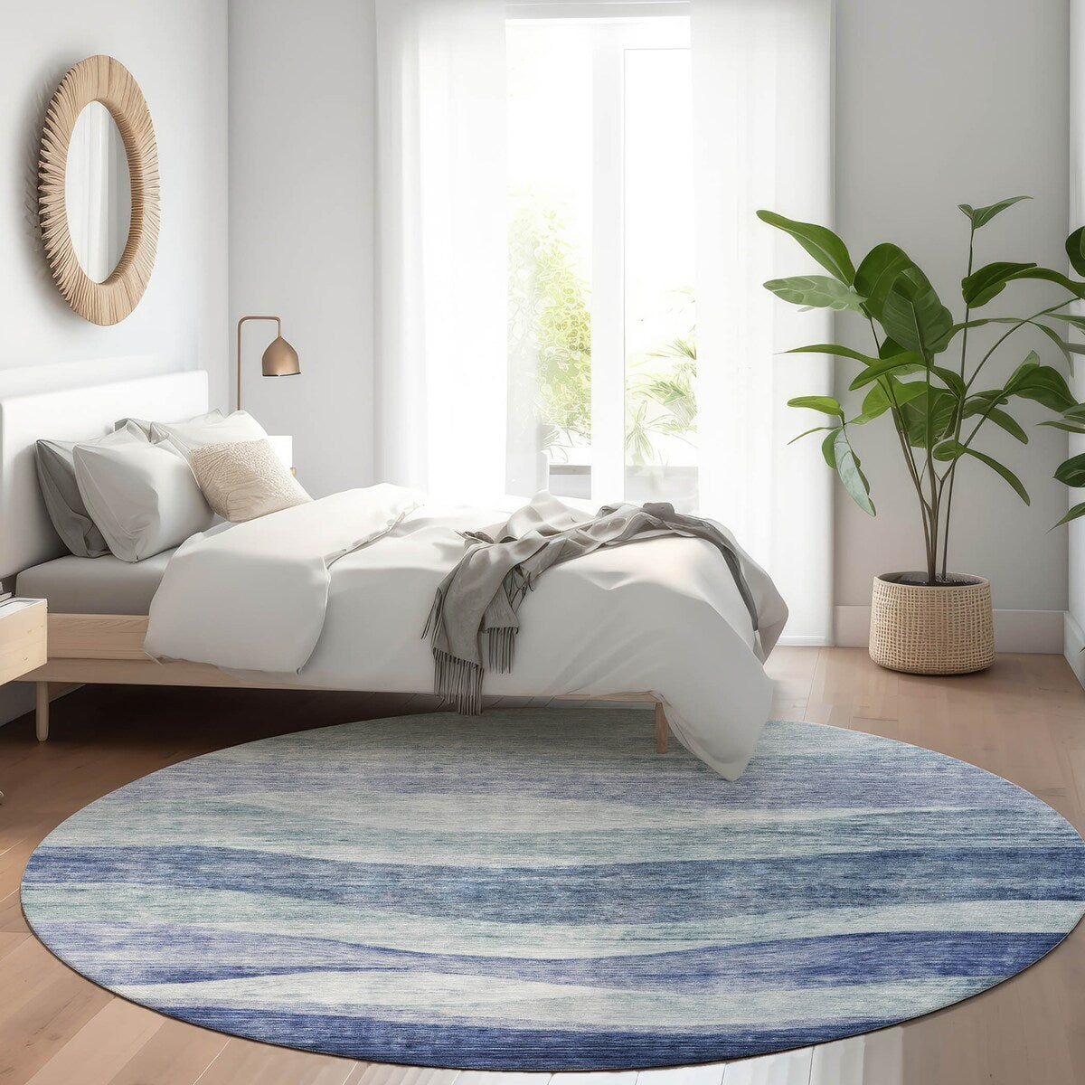 Machine Washable Indoor/ Outdoor Contemporary Waves Chantille Rug