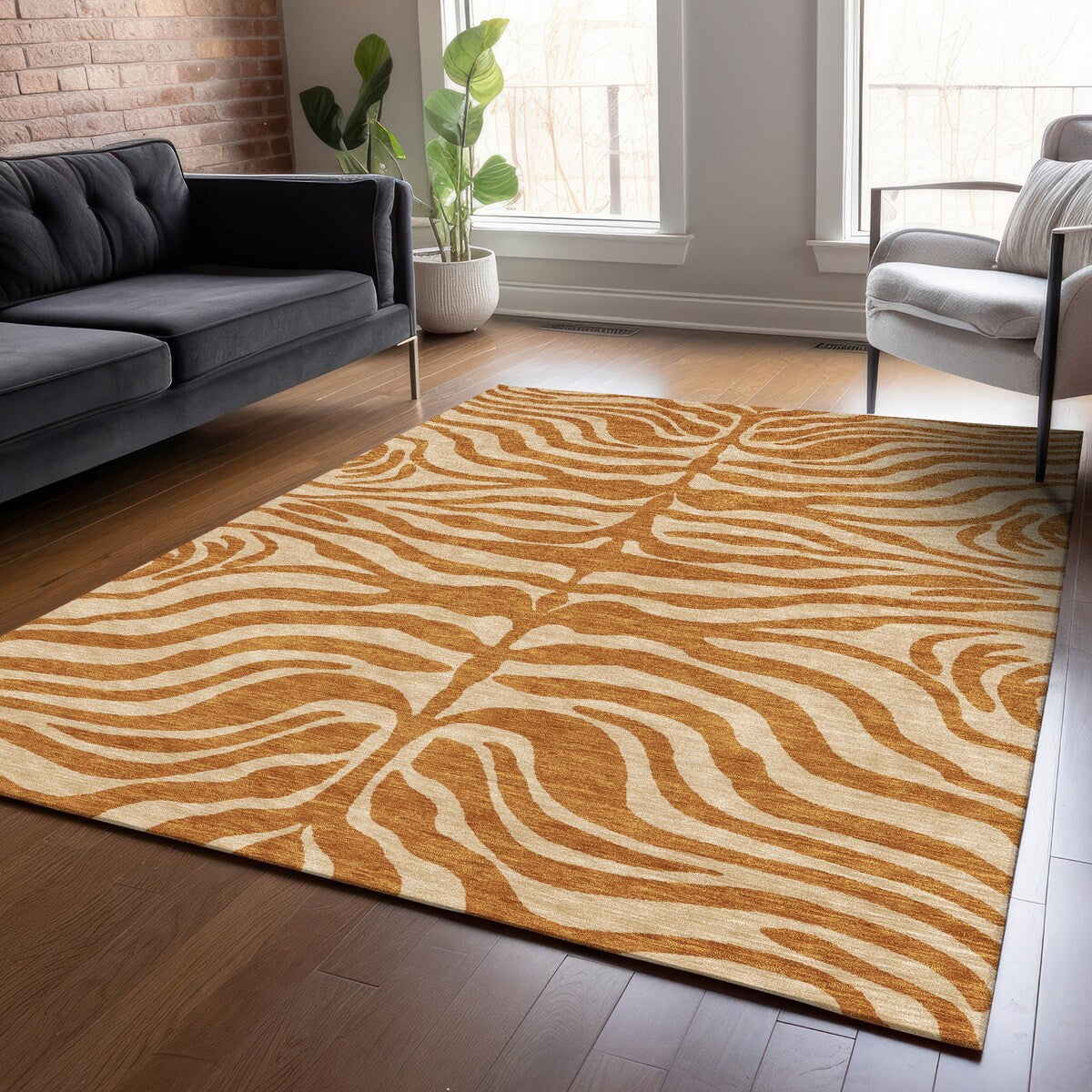 Machine Washable Indoor/ Outdoor Modern Animal Print Chantille Rug