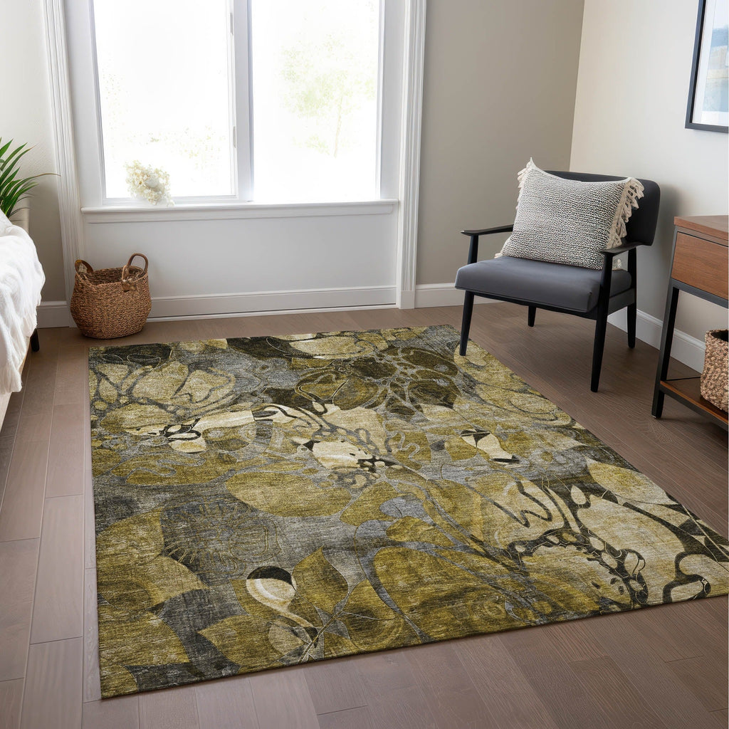 Machine Washable Indoor/ Outdoor Modern Floral Chantille Rug