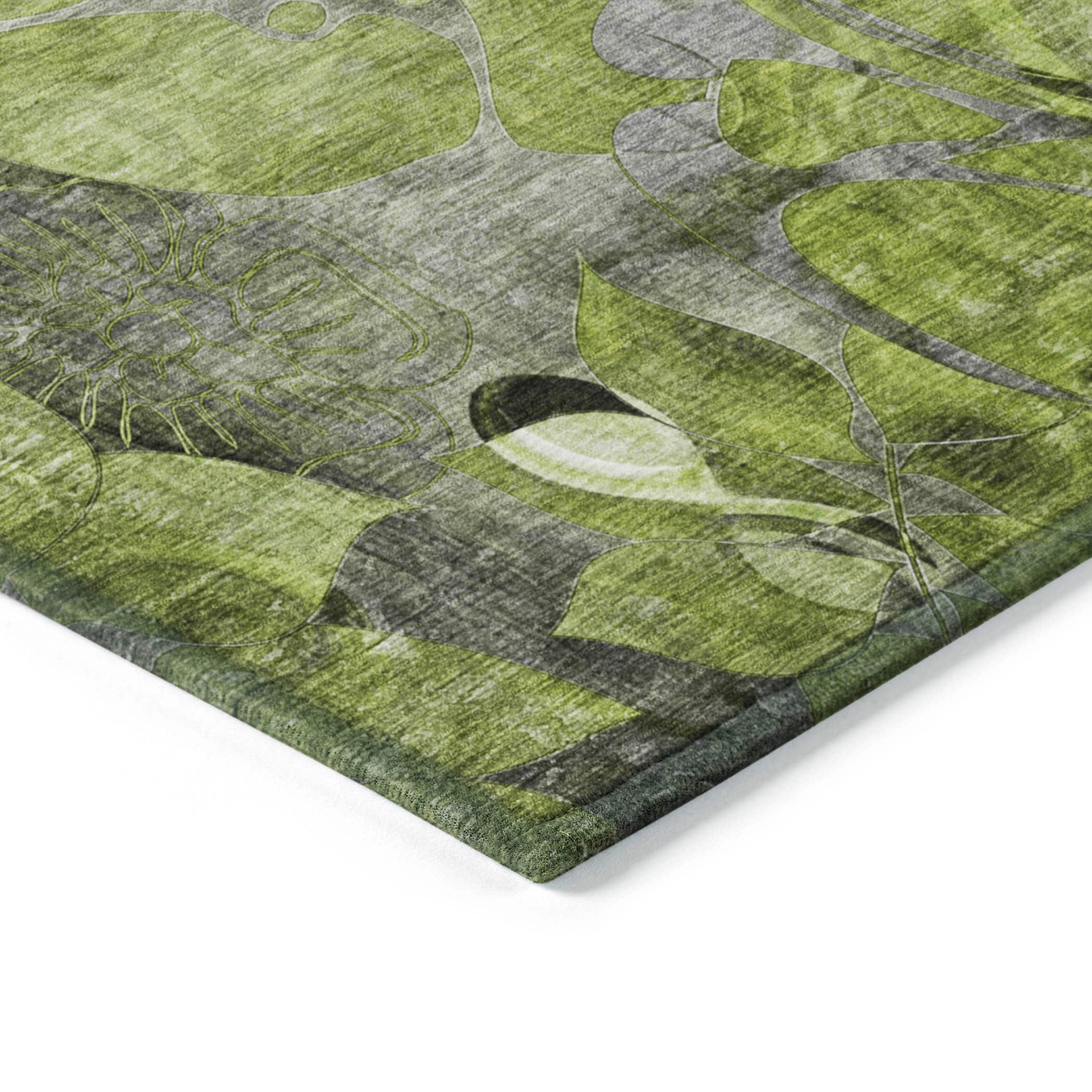 Machine Washable Indoor/ Outdoor Modern Floral Chantille Rug