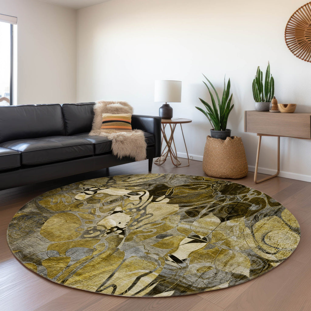 Machine Washable Indoor/ Outdoor Modern Floral Chantille Rug