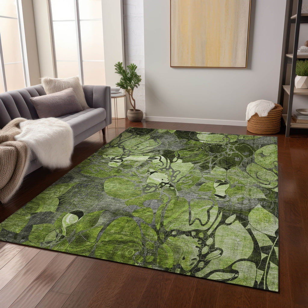 Machine Washable Indoor/ Outdoor Modern Floral Chantille Rug