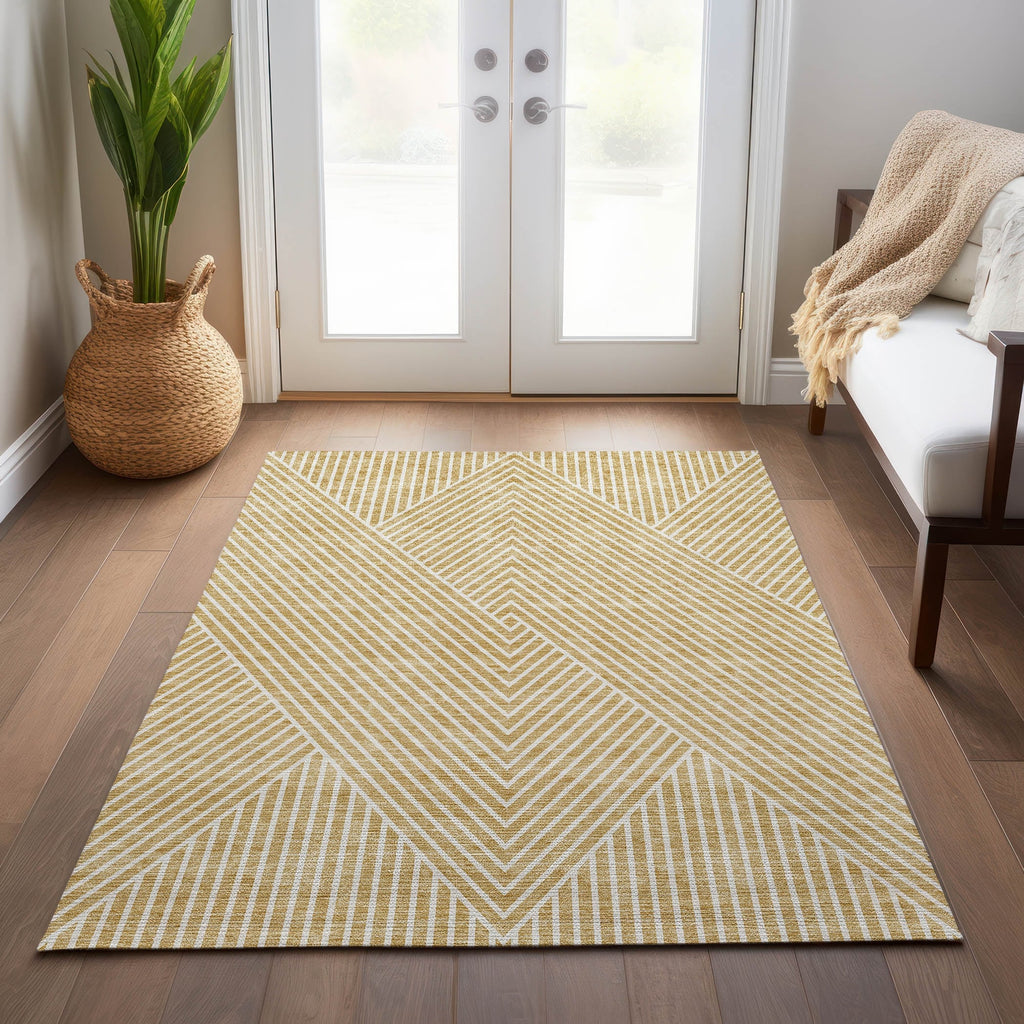 Machine Washable Indoor/ Outdoor Modern Geo Chantille Rug