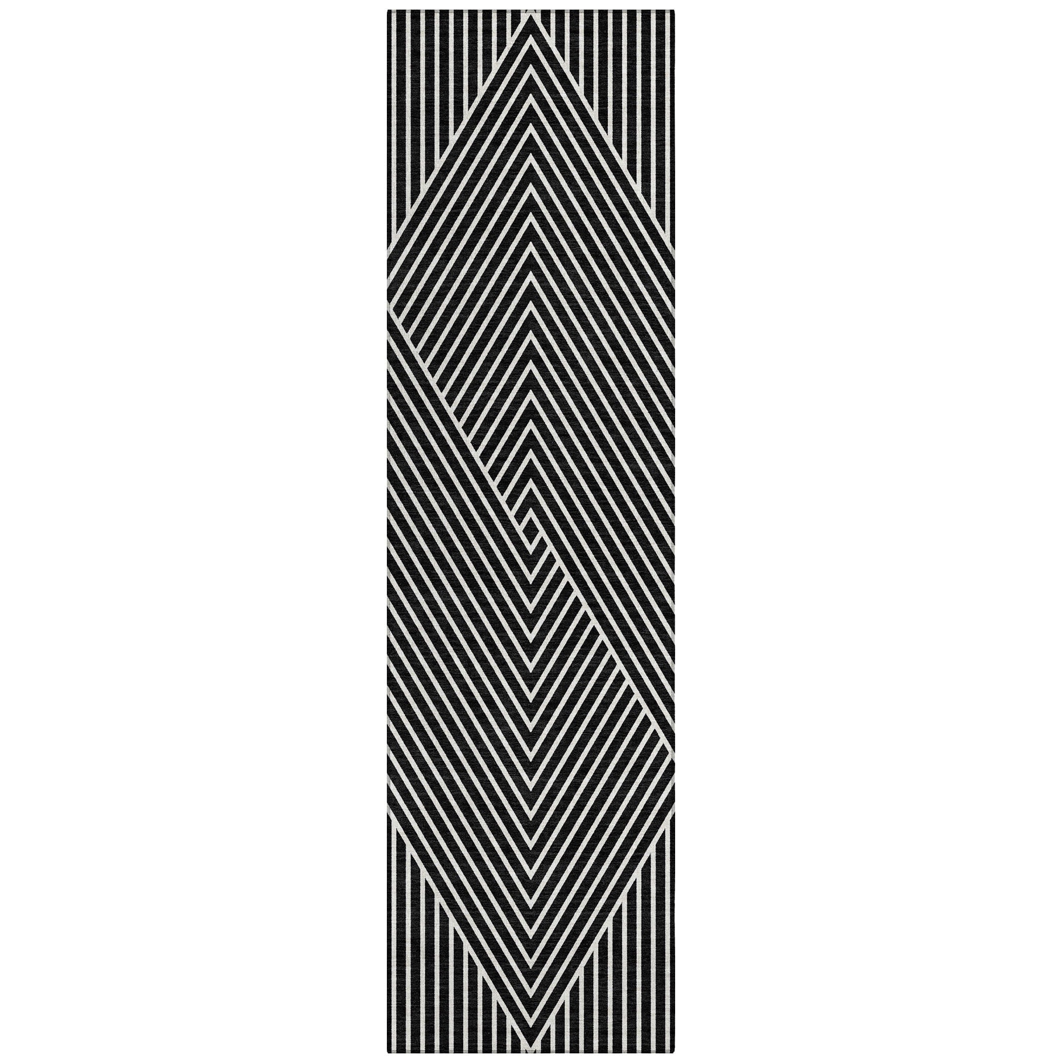 Machine Washable Indoor/ Outdoor Modern Geo Chantille Rug