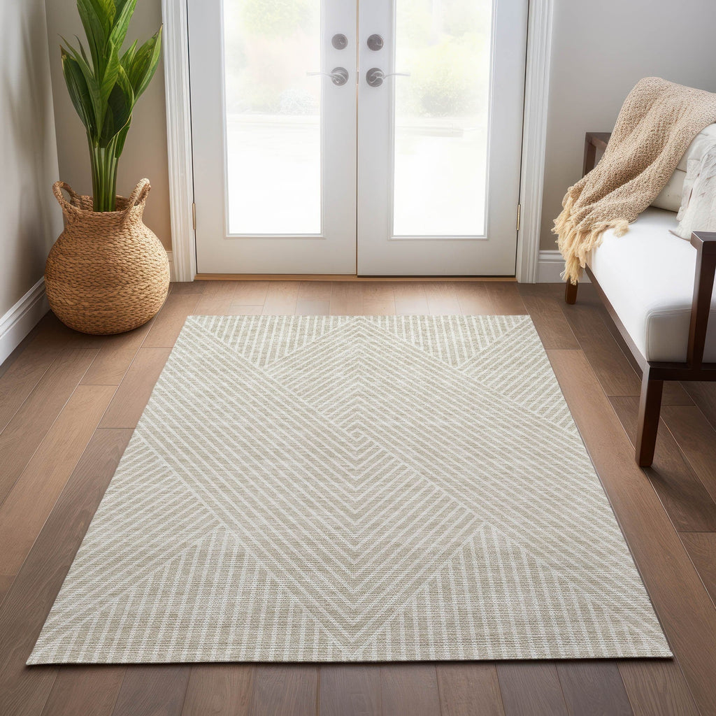 Machine Washable Indoor/ Outdoor Modern Geo Chantille Rug