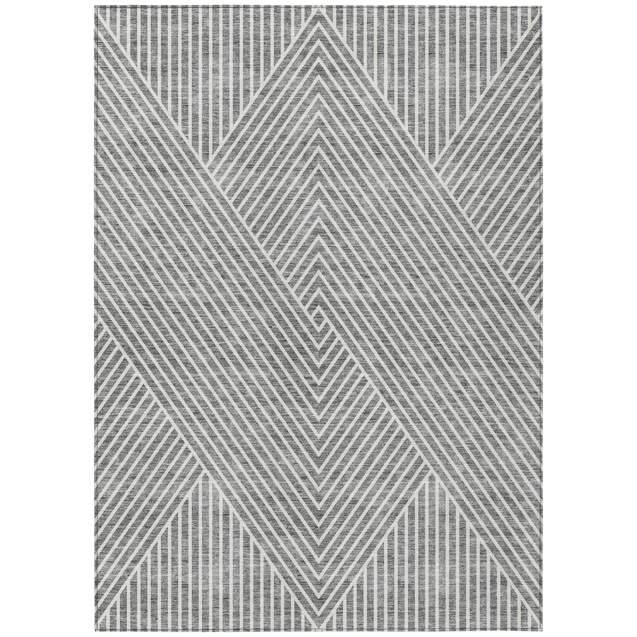 Machine Washable Indoor/ Outdoor Modern Geo Chantille Rug