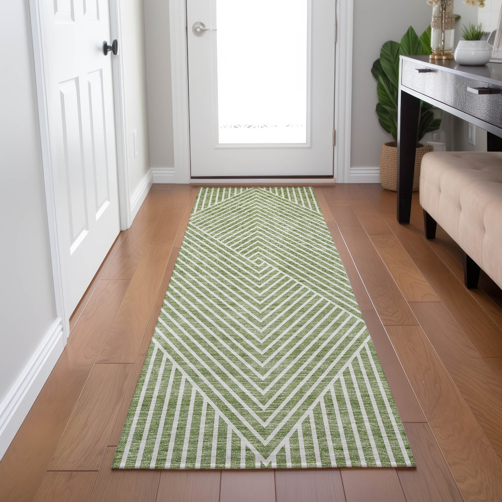 Machine Washable Indoor/ Outdoor Modern Geo Chantille Rug