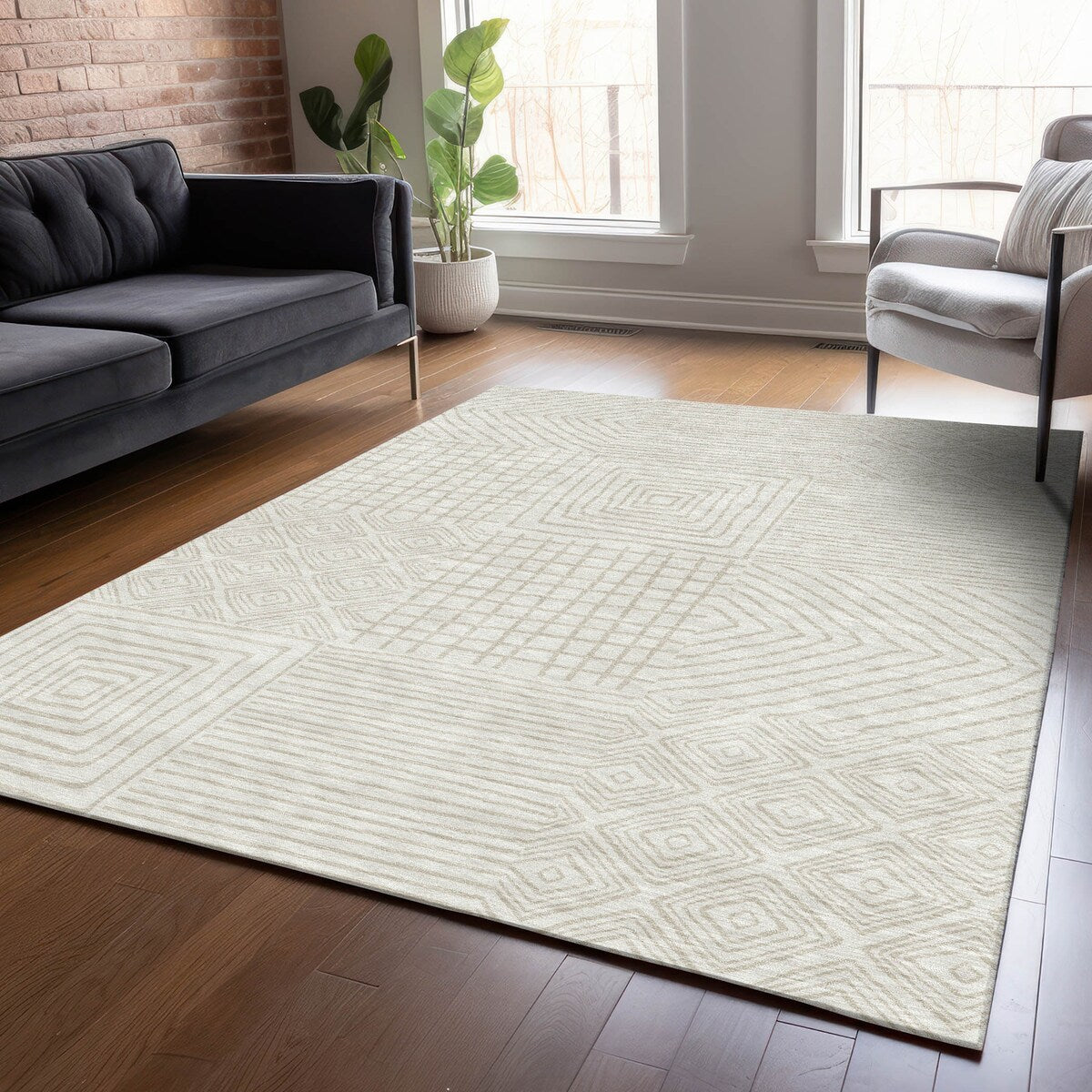 Machine Washable Indoor/ Outdoor Modern Mosaic Chantille Rug