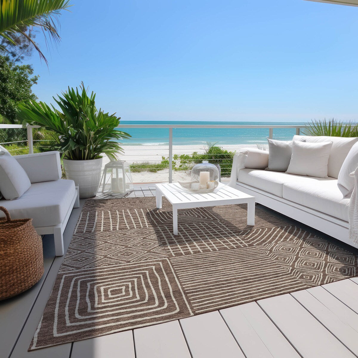 Machine Washable Indoor/ Outdoor Modern Mosaic Chantille Rug