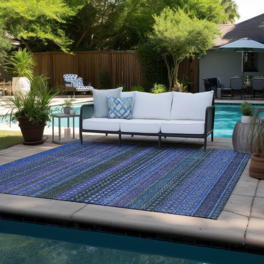 Machine Washable Indoor/ Outdoor Moroccan Stripes Chantille Rug
